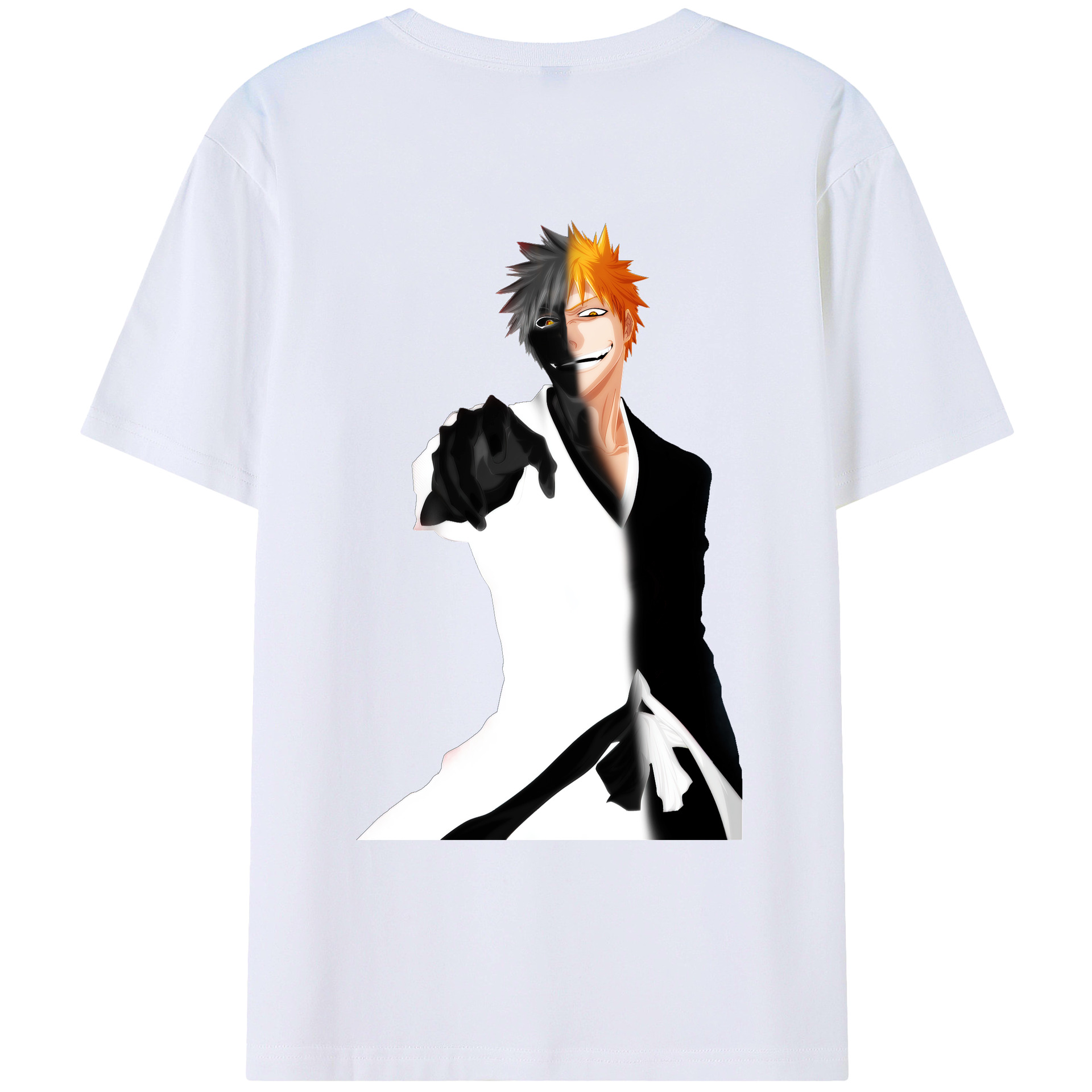 （画像用） ブリーチ 黒崎一護（くろさき いちご）BLEACH Kurosaki Ichigo 綿100％ メンズ半袖Tシャツ（バックプリント） 通気性