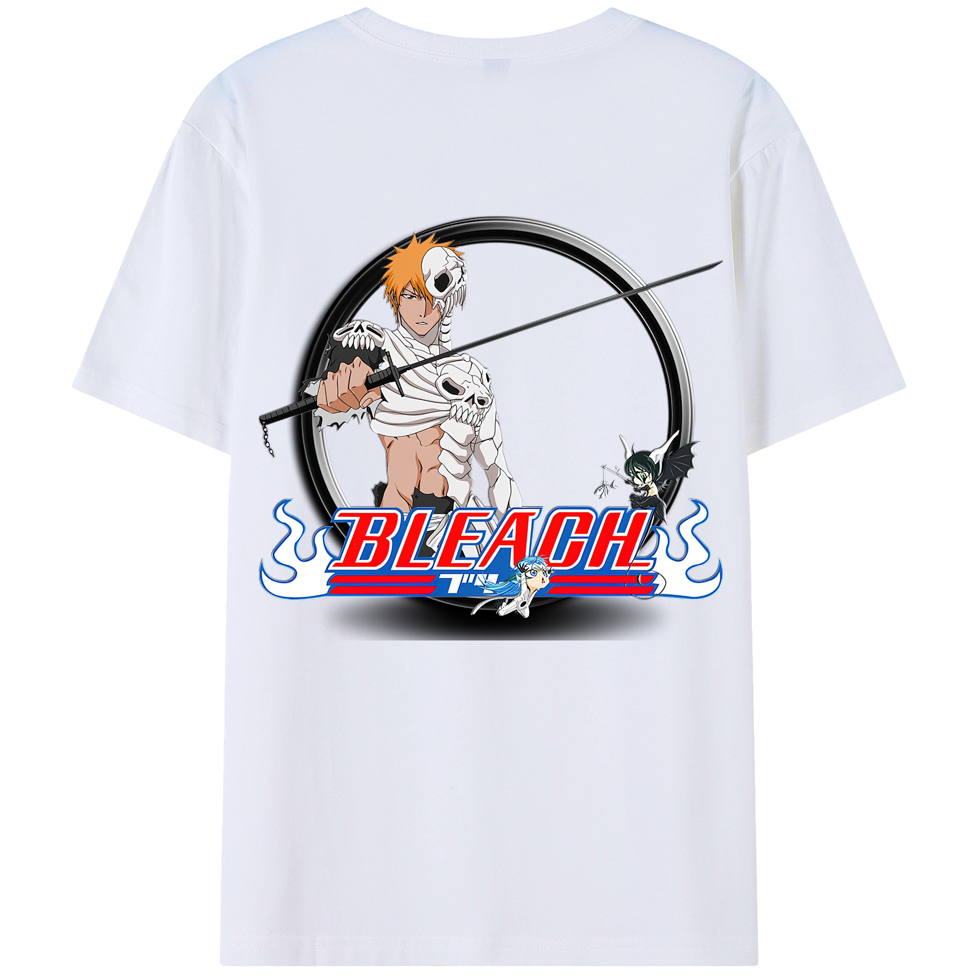 （画像用） ブリーチ 黒崎一護（くろさき いちご）BLEACH Kurosaki Ichigo 綿100％ メンズ半袖Tシャツ（バックプリント） 通気性