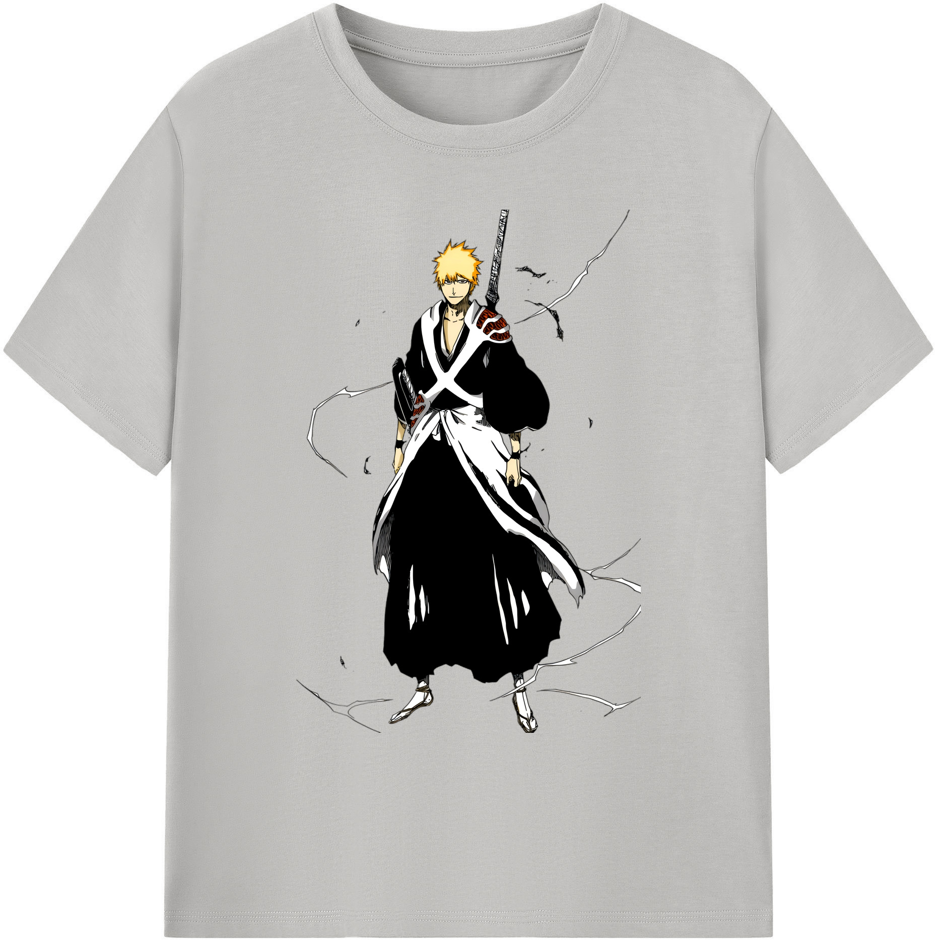 （画像用） ブリーチ 黒崎一護（くろさき いちご）BLEACH Kurosaki Ichigo 綿100％ メンズ半袖Tシャツ｜肌触りやわらか＆通気性