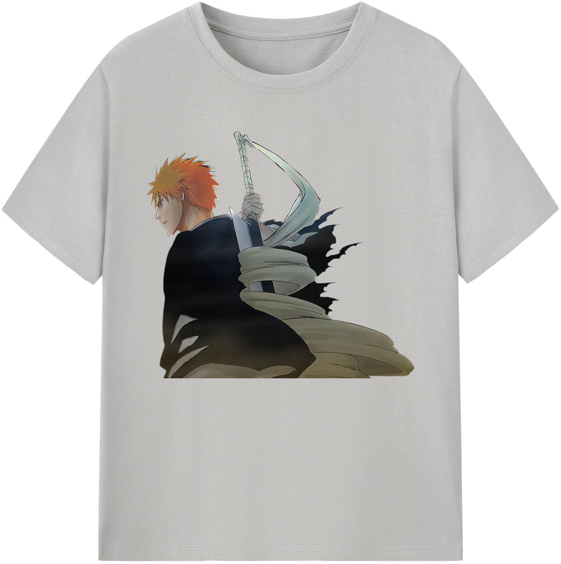 （画像用） ブリーチ 黒崎一護（くろさき いちご）BLEACH Kurosaki Ichigo 綿100％ メンズ半袖Tシャツ｜肌触りやわらか＆通気性