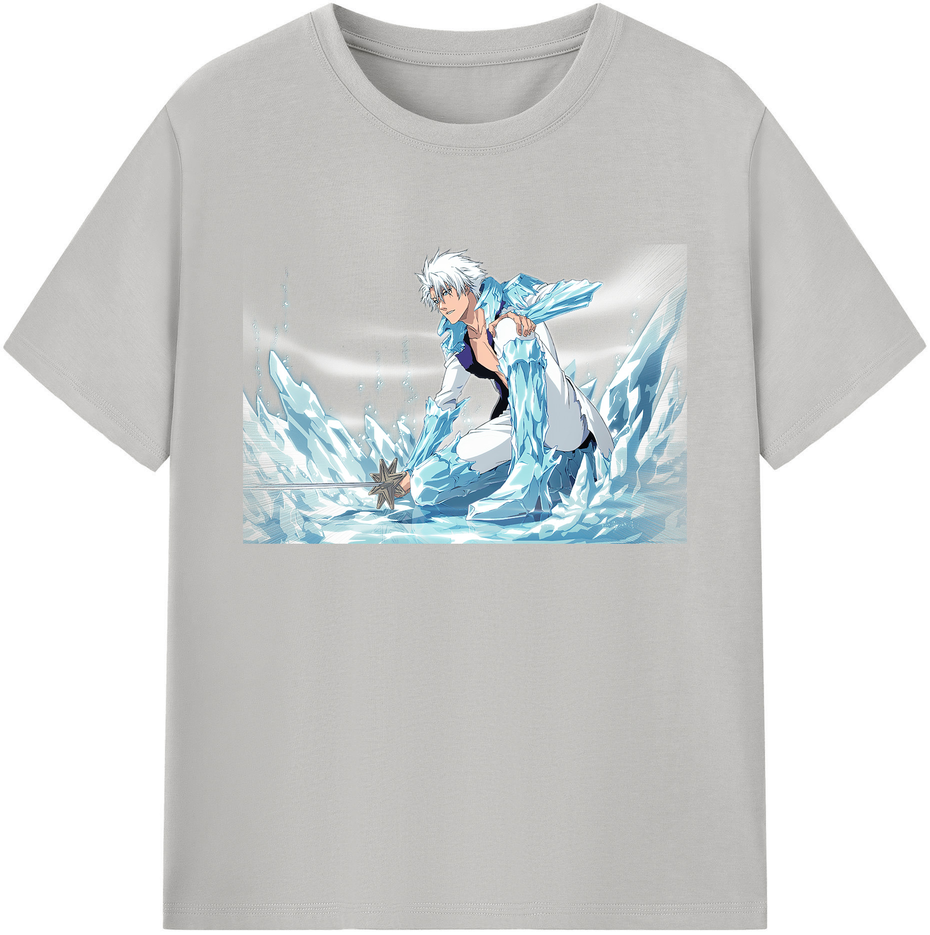 （画像用） ブリーチ 日番谷冬獅郎（ひつがや とうしろう） BLEACH Hitsugaya Toushirou 綿100％ メンズ半袖Tシャツ｜肌触りやわらか＆通気性