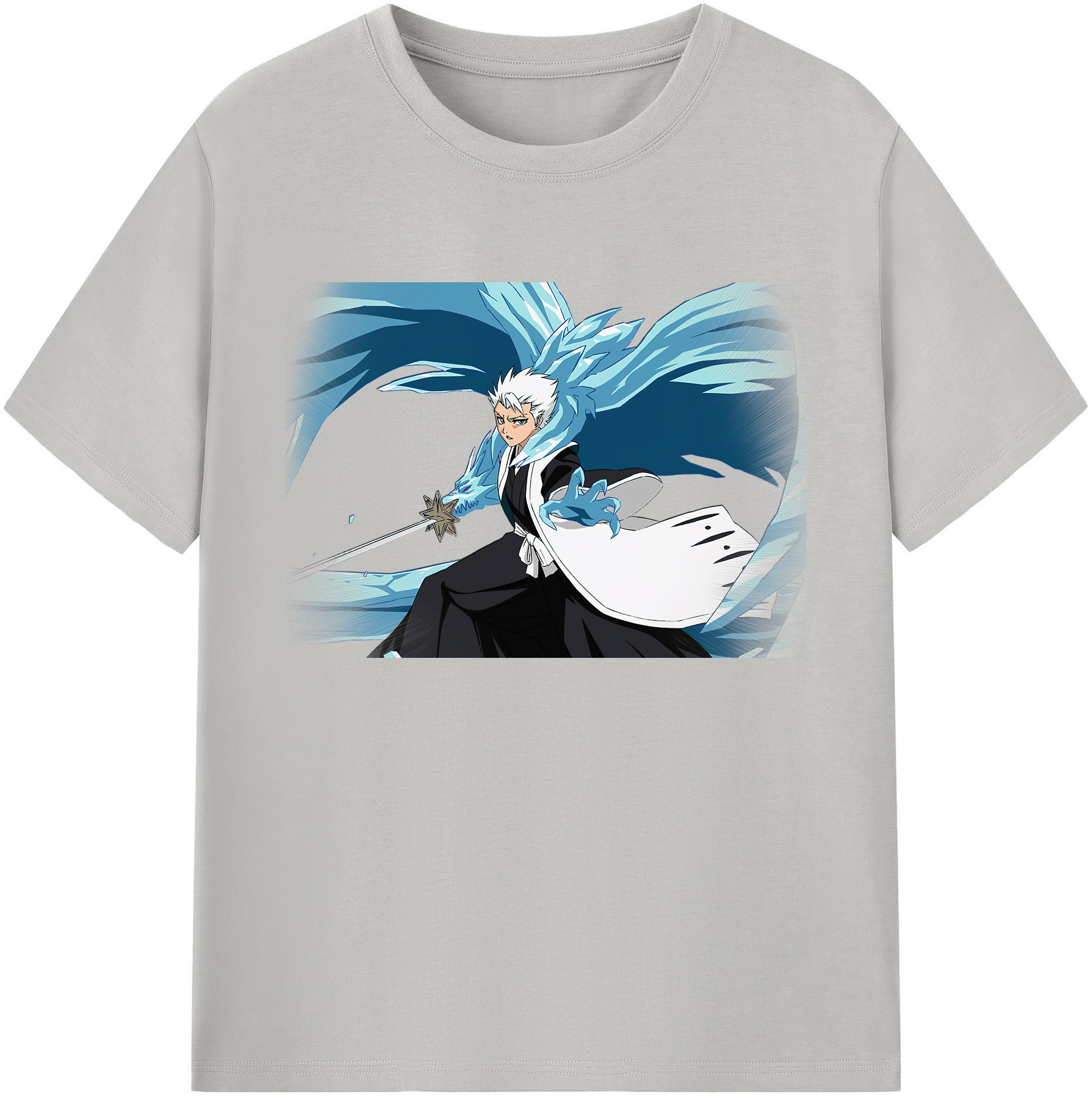 （画像用） ブリーチ 日番谷冬獅郎（ひつがや とうしろう） BLEACH Hitsugaya Toushirou 綿100％ メンズ半袖Tシャツ｜肌触りやわらか＆通気性