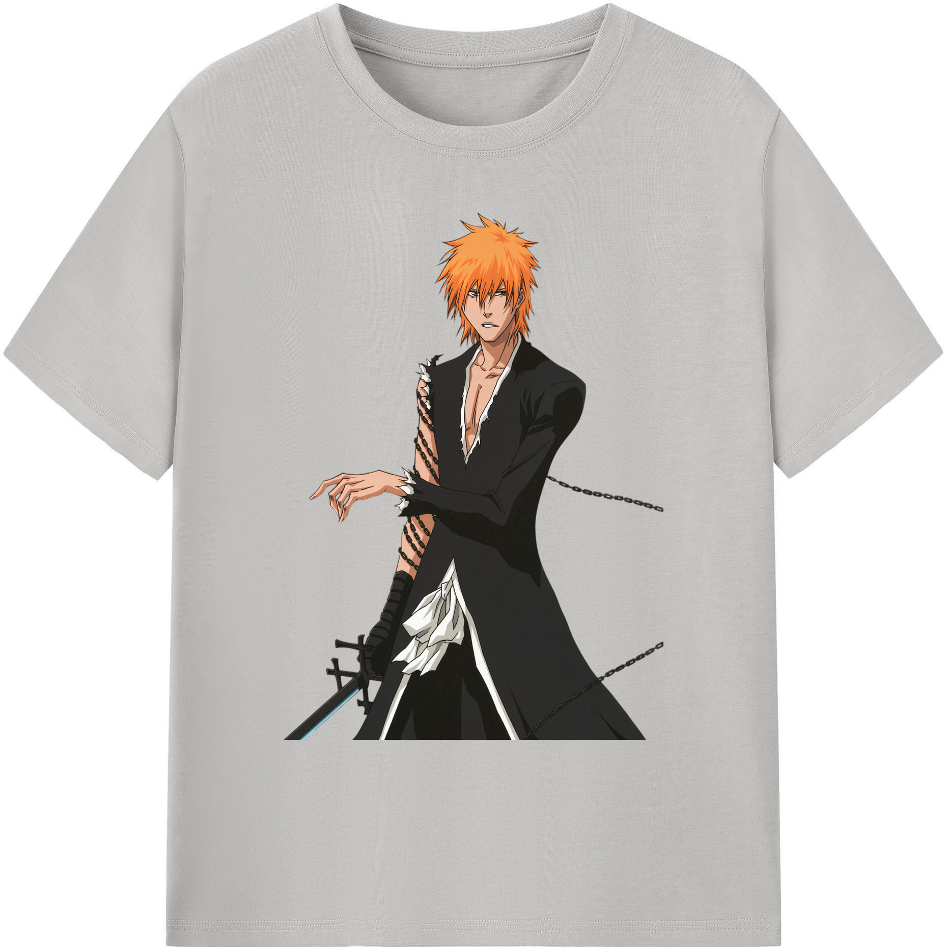 （画像用） ブリーチ 黒崎一護（くろさき いちご）BLEACH Kurosaki Ichigo 綿100％ メンズ半袖Tシャツ｜肌触りやわらか＆通気性