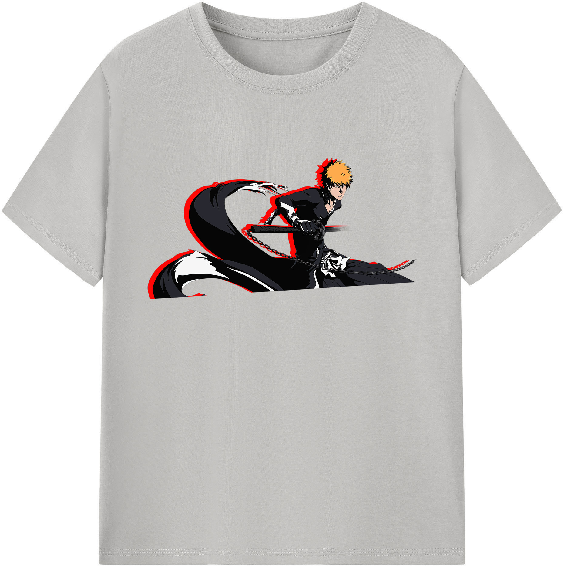 （画像用） ブリーチ 黒崎一護（くろさき いちご）BLEACH Kurosaki Ichigo 綿100％ メンズ半袖Tシャツ｜肌触りやわらか＆通気性