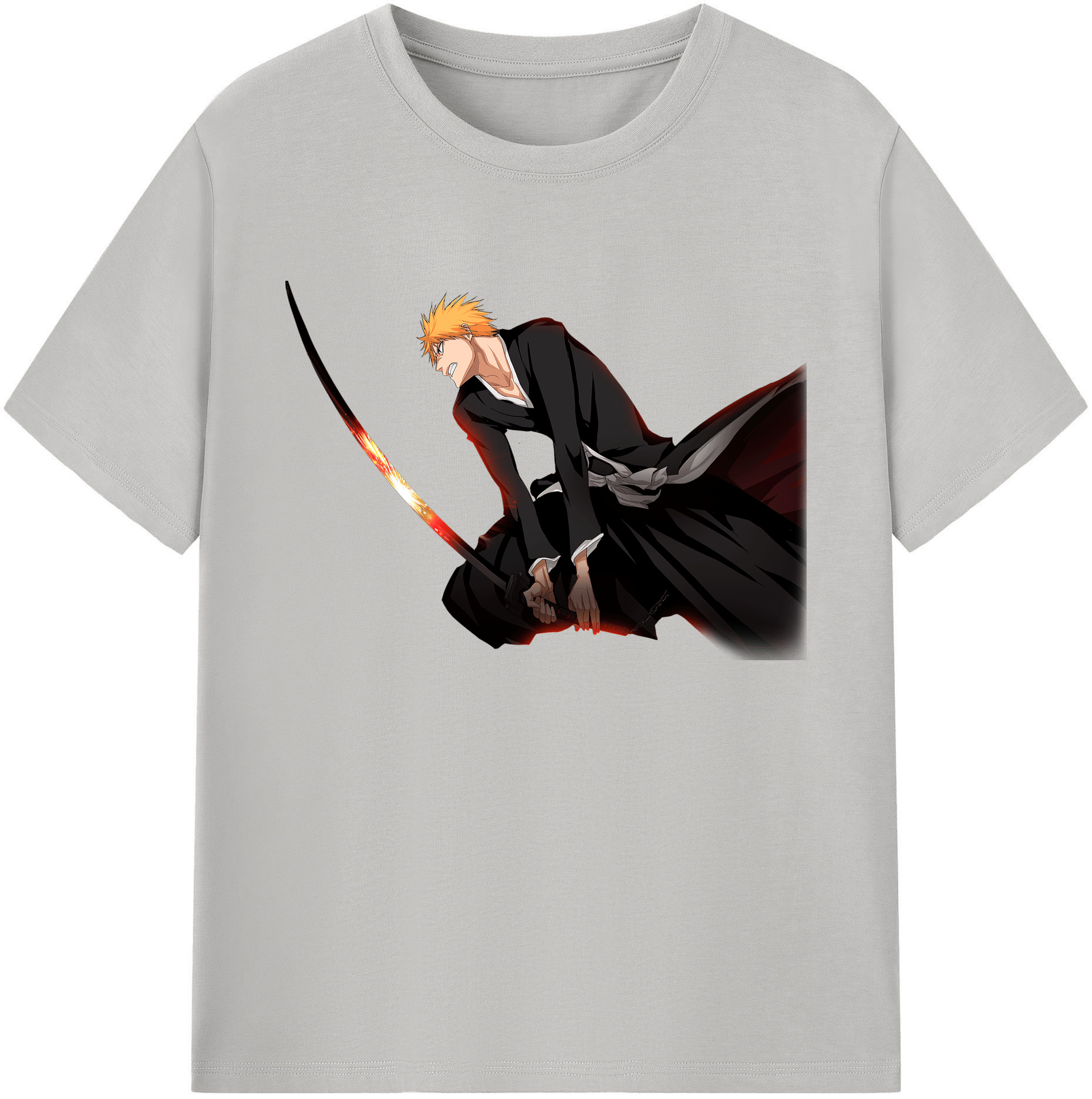 （画像用） ブリーチ 黒崎一護（くろさき いちご）BLEACH Kurosaki Ichigo 綿100％ メンズ半袖Tシャツ｜肌触りやわらか＆通気性