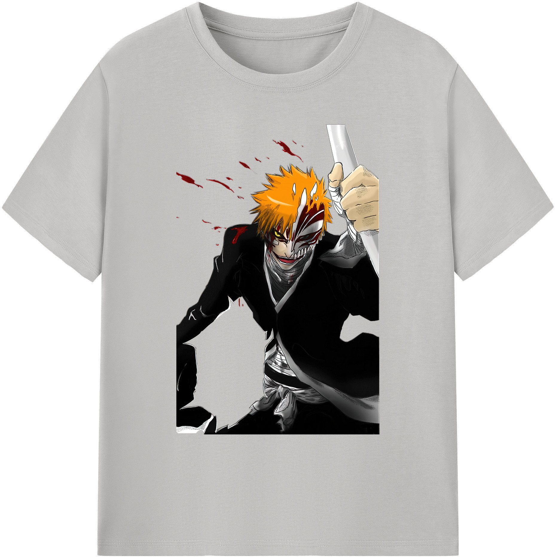 （画像用） ブリーチ 黒崎一護（くろさき いちご）BLEACH Kurosaki Ichigo 綿100％ メンズ半袖Tシャツ｜肌触りやわらか＆通気性