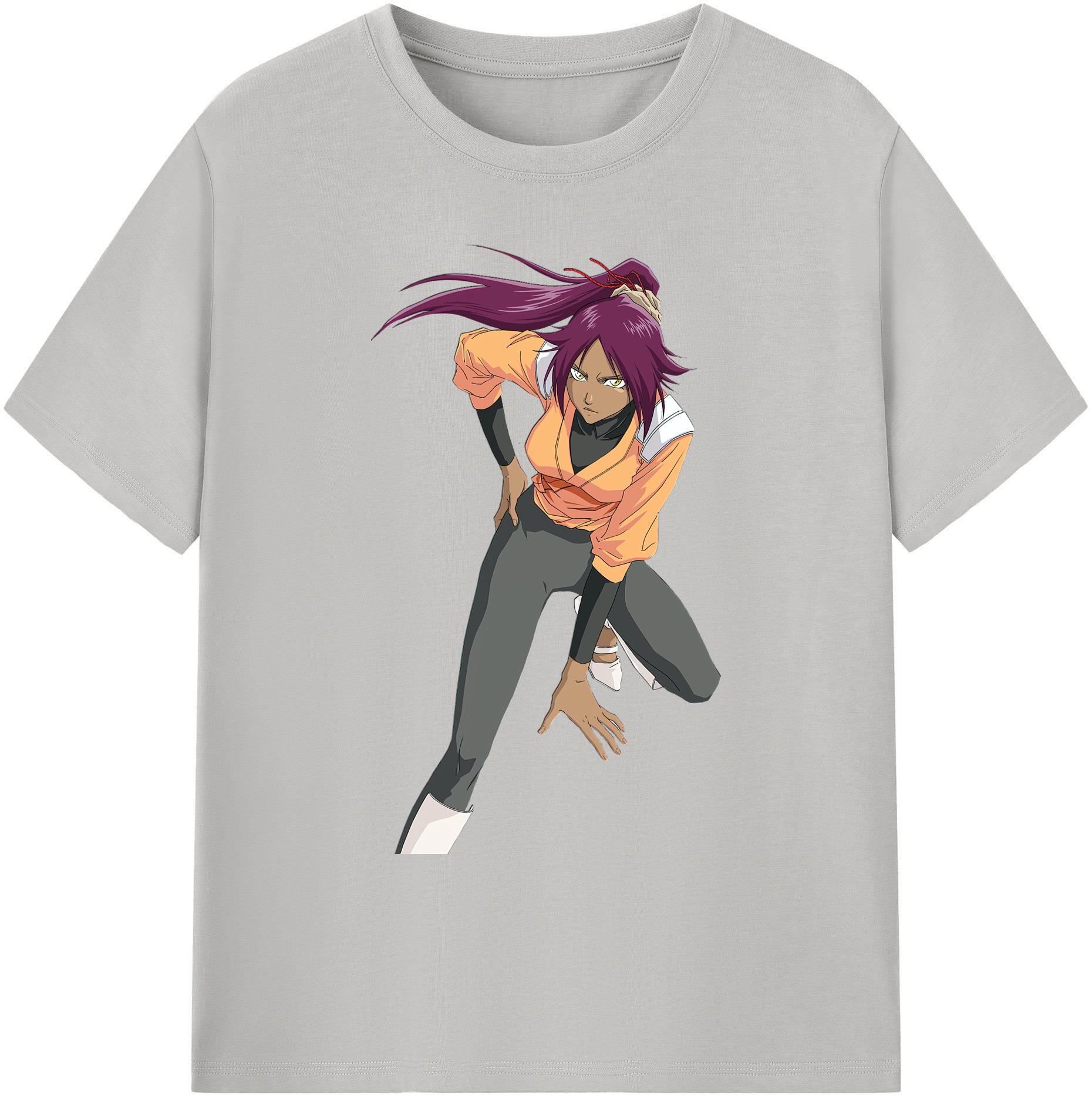 （画像用） ブリーチ 四楓院 夜一（しほういん よるいち） BLEACH Shihouin Yoruichi 綿100％ メンズ半袖Tシャツ｜肌触りやわらか＆通気性