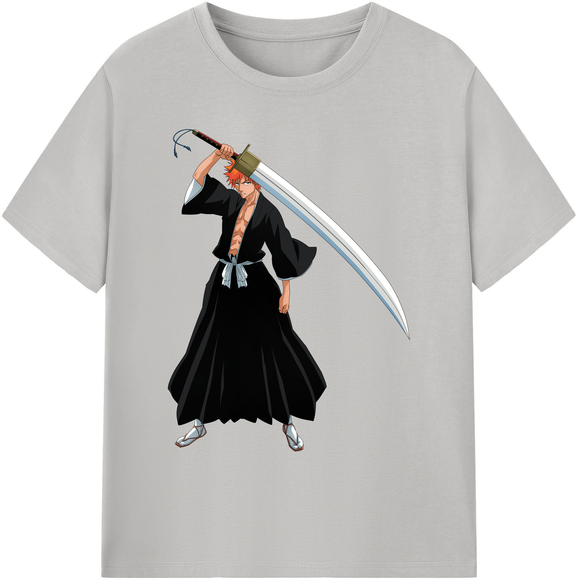 （画像用） ブリーチ 黒崎一護（くろさき いちご）BLEACH Kurosaki Ichigo 綿100％ メンズ半袖Tシャツ｜肌触りやわらか＆通気性