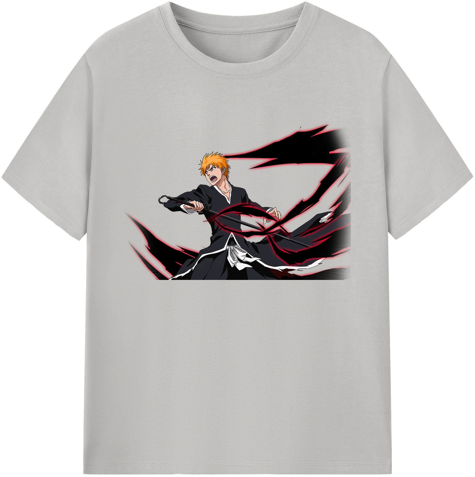 （画像用） ブリーチ 黒崎一護（くろさき いちご）BLEACH Kurosaki Ichigo 綿100％ メンズ半袖Tシャツ｜肌触りやわらか＆通気性