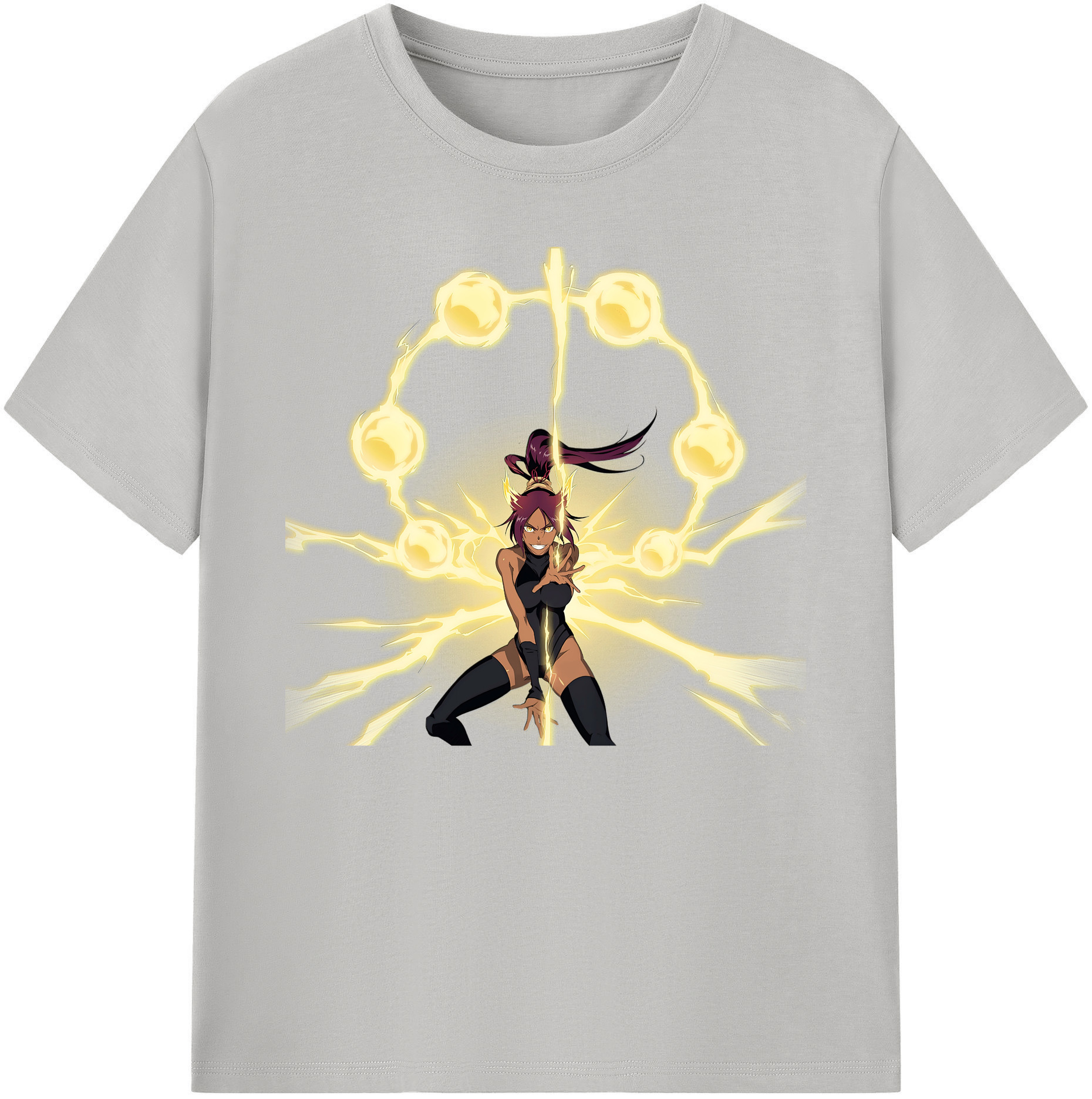 （画像用） ブリーチ 四楓院 夜一（しほういん よるいち） BLEACH Shihouin Yoruichi 綿100％ メンズ半袖Tシャツ｜肌触りやわらか＆通気性