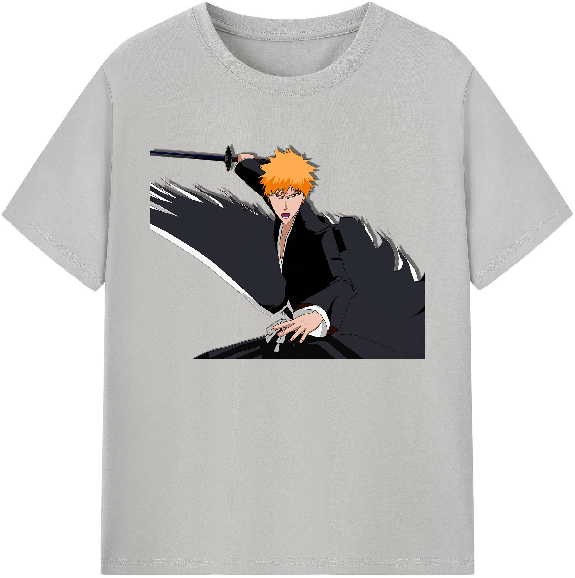 （画像用） ブリーチ 黒崎一護（くろさき いちご）BLEACH Kurosaki Ichigo 綿100％ メンズ半袖Tシャツ｜肌触りやわらか＆通気性