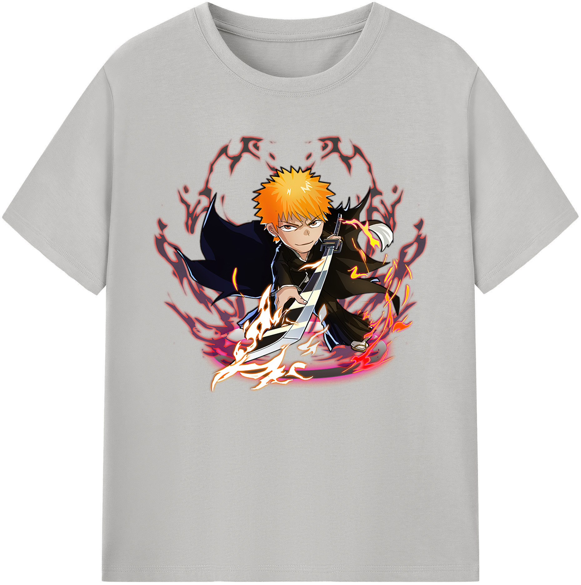 （画像用） ブリーチ 黒崎一護（くろさき いちご）BLEACH Kurosaki Ichigo 綿100％ メンズ半袖Tシャツ｜肌触りやわらか＆通気性