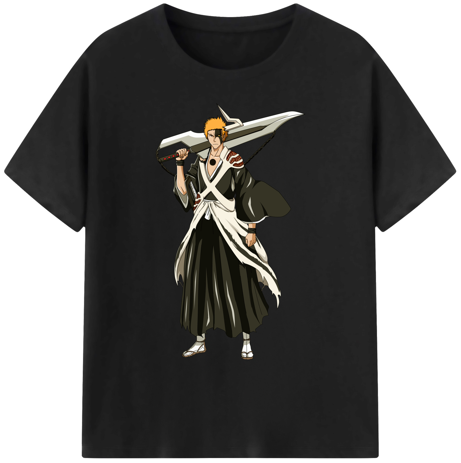 （画像用） ブリーチ 黒崎一護（くろさき いちご）BLEACH Kurosaki Ichigo 綿100％ メンズ半袖Tシャツ｜肌触りやわらか＆通気性