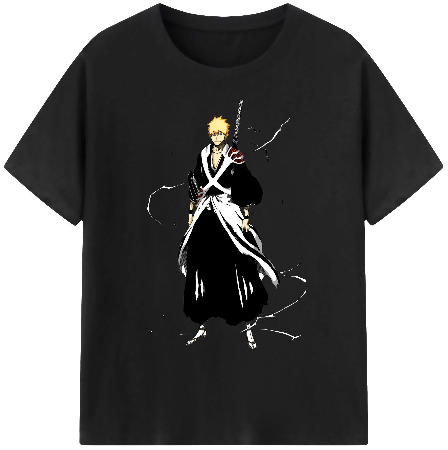 （画像用） ブリーチ 黒崎一護（くろさき いちご）BLEACH Kurosaki Ichigo 綿100％ メンズ半袖Tシャツ｜肌触りやわらか＆通気性