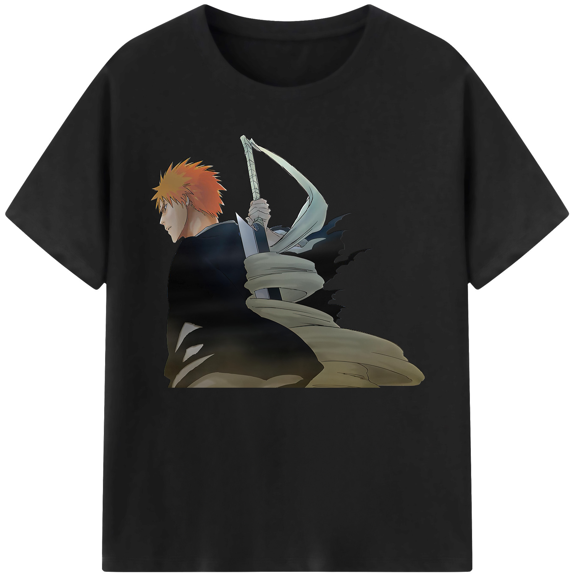 （画像用） ブリーチ 黒崎一護（くろさき いちご）BLEACH Kurosaki Ichigo 綿100％ メンズ半袖Tシャツ｜肌触りやわらか＆通気性