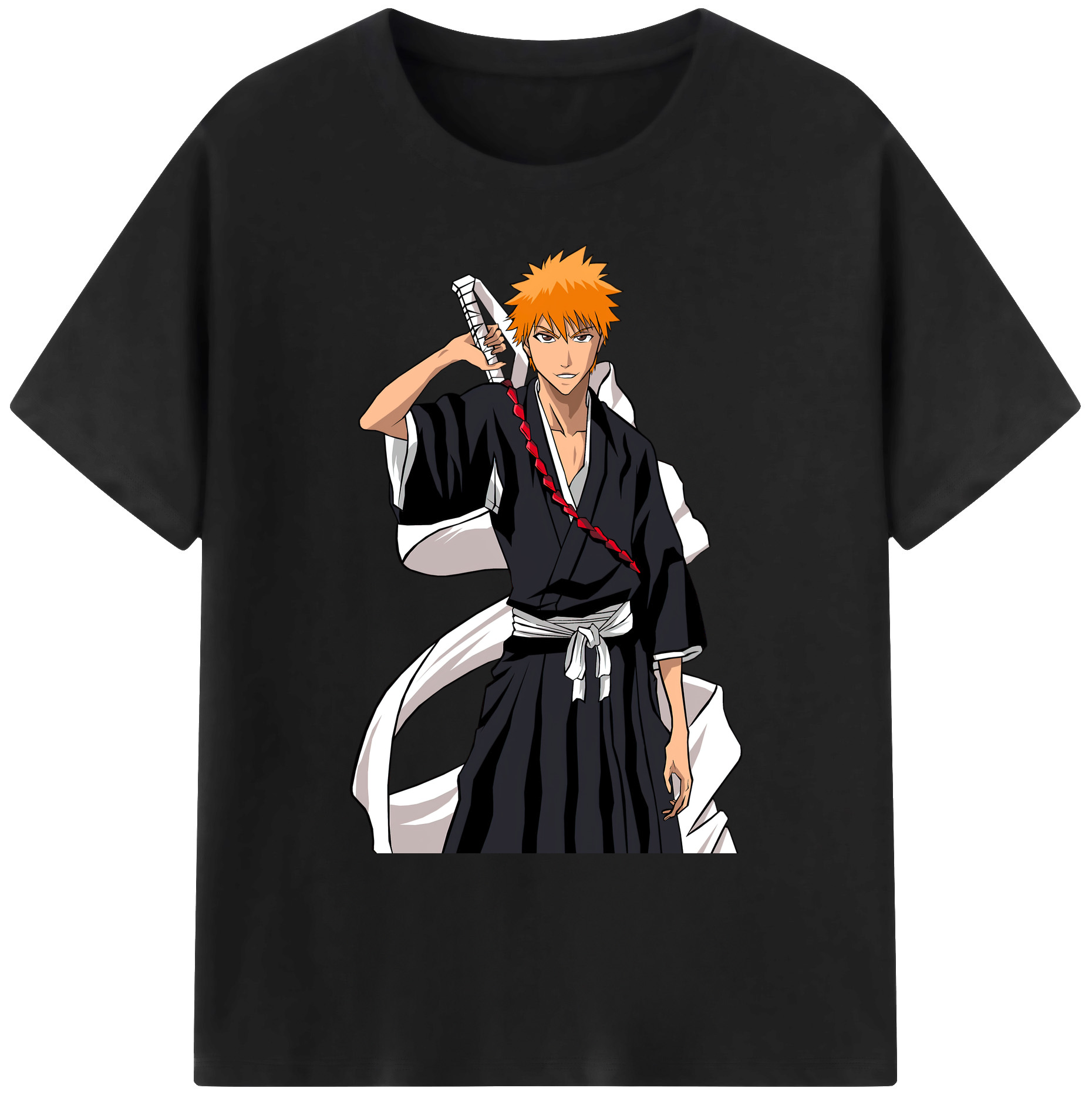 （画像用） ブリーチ 黒崎一護（くろさき いちご）BLEACH Kurosaki Ichigo 綿100％ メンズ半袖Tシャツ｜肌触りやわらか＆通気性