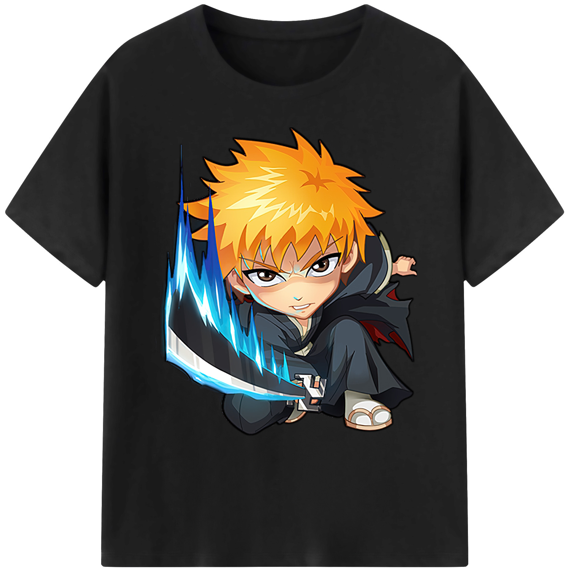 （画像用） ブリーチ 黒崎一護（くろさき いちご）BLEACH Kurosaki Ichigo 綿100％ メンズ半袖Tシャツ｜肌触りやわらか＆通気性