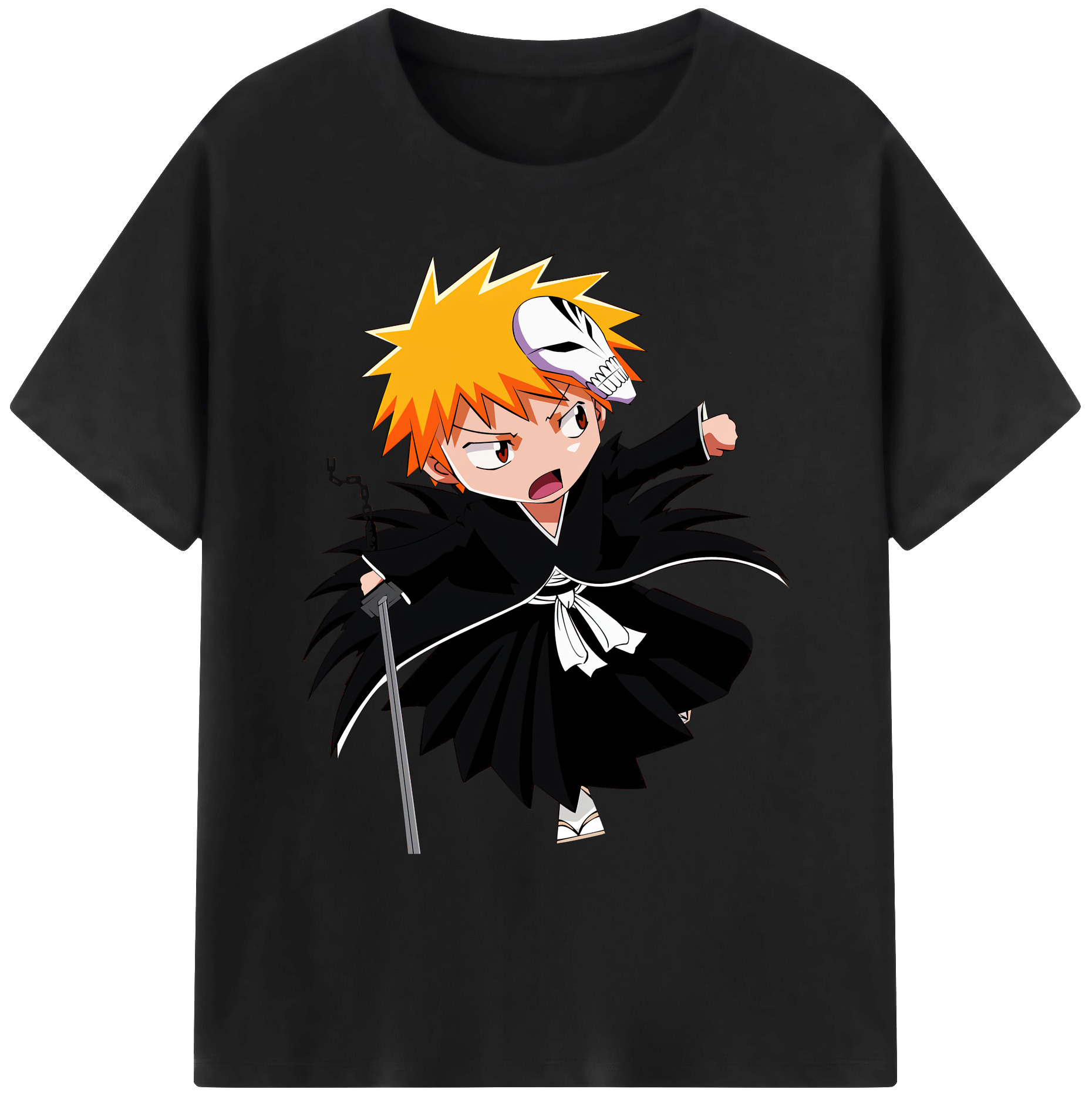 （画像用） ブリーチ 黒崎一護（くろさき いちご）BLEACH Kurosaki Ichigo 綿100％ メンズ半袖Tシャツ｜肌触りやわらか＆通気性