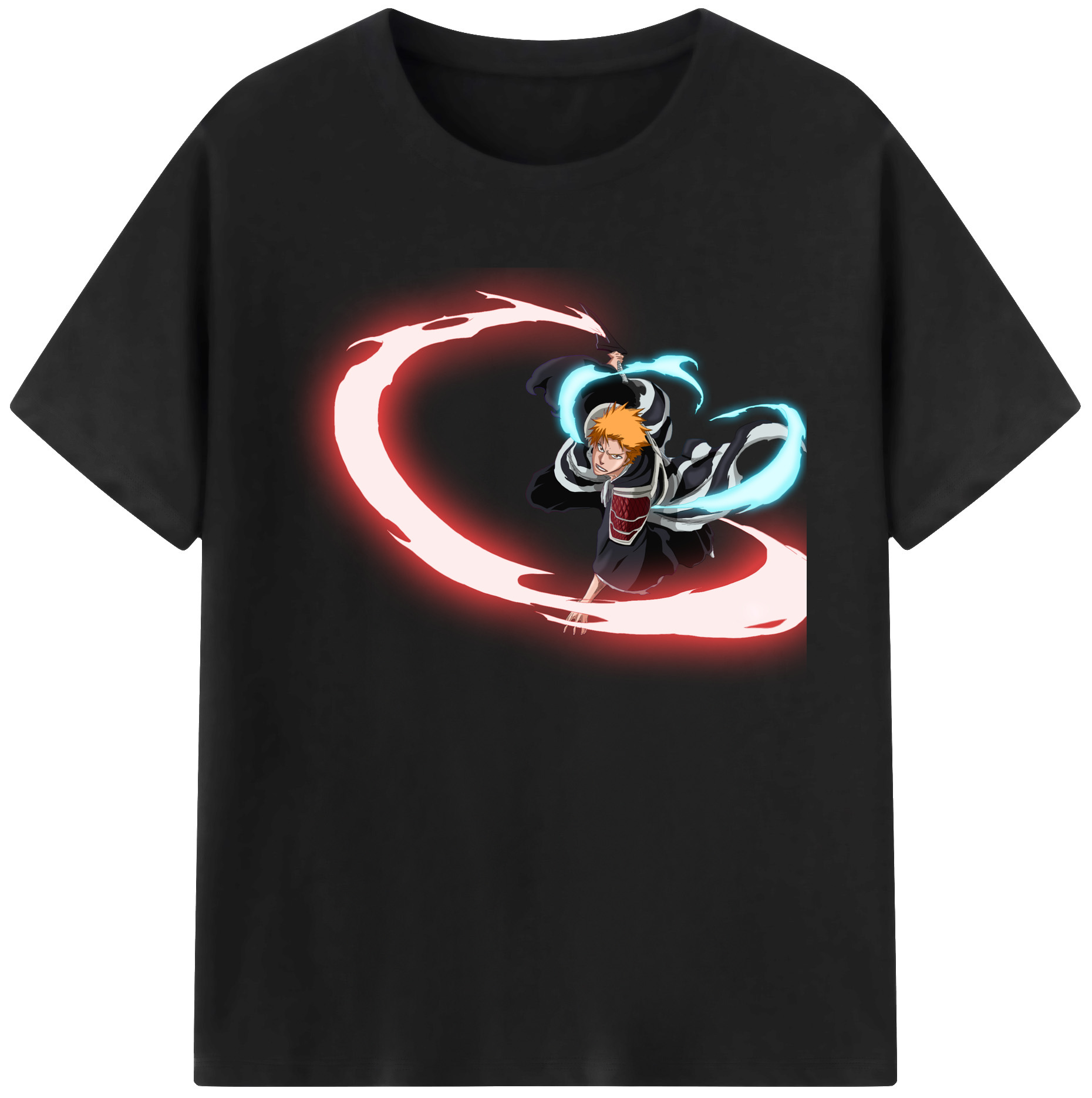 （画像用） ブリーチ 黒崎一護（くろさき いちご）BLEACH Kurosaki Ichigo 綿100％ メンズ半袖Tシャツ｜肌触りやわらか＆通気性