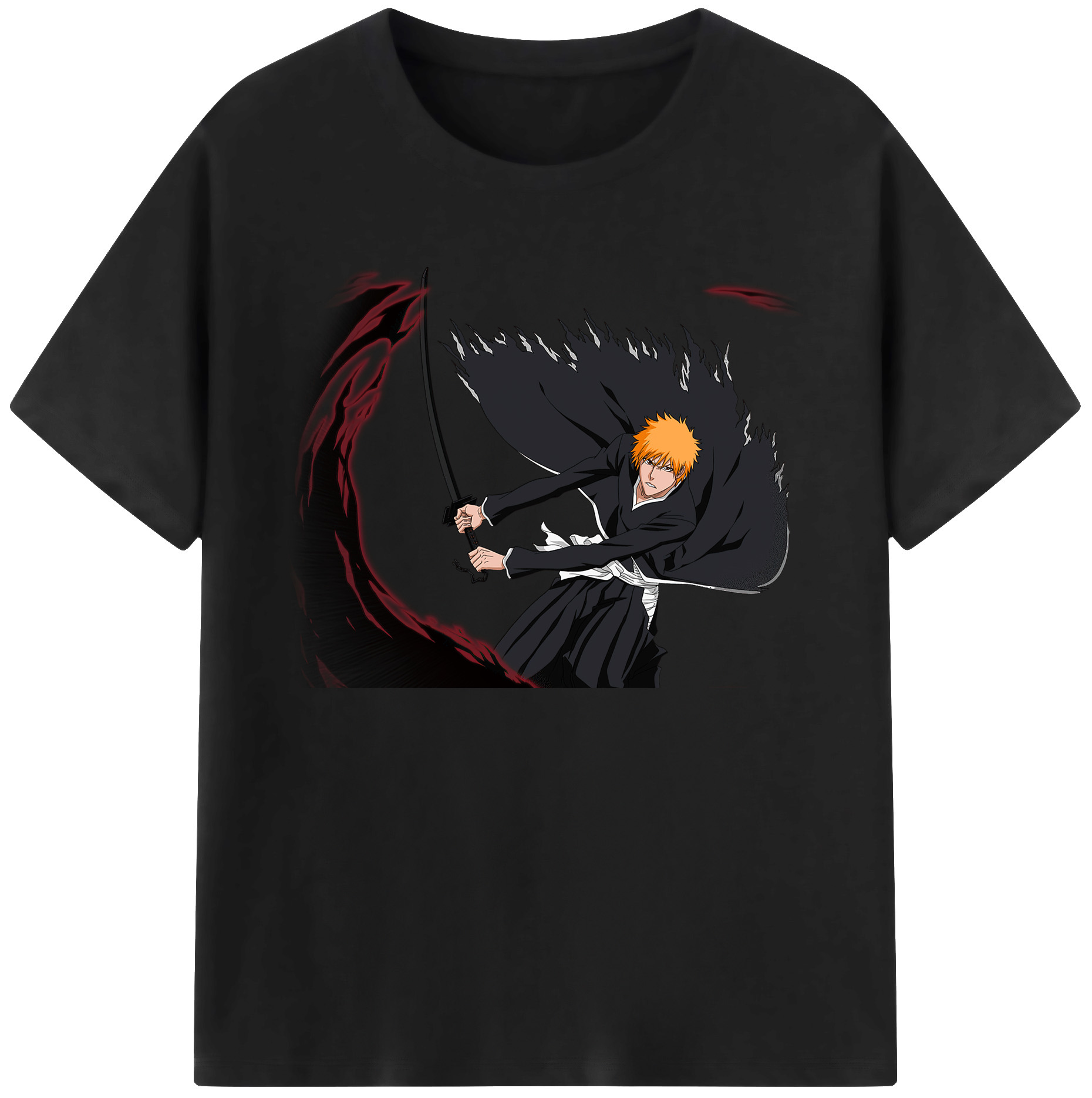 （画像用） ブリーチ 黒崎一護（くろさき いちご）BLEACH Kurosaki Ichigo 綿100％ メンズ半袖Tシャツ｜肌触りやわらか＆通気性