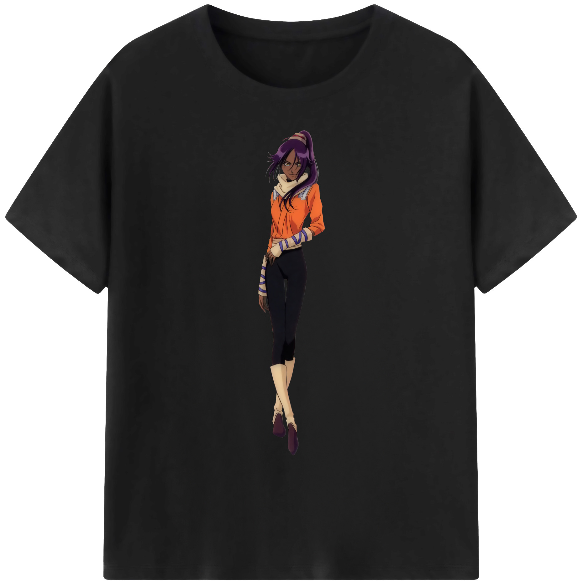 （画像用） ブリーチ 四楓院 夜一（しほういん よるいち） BLEACH Shihouin Yoruichi 綿100％ メンズ半袖Tシャツ｜肌触りやわらか＆通気性