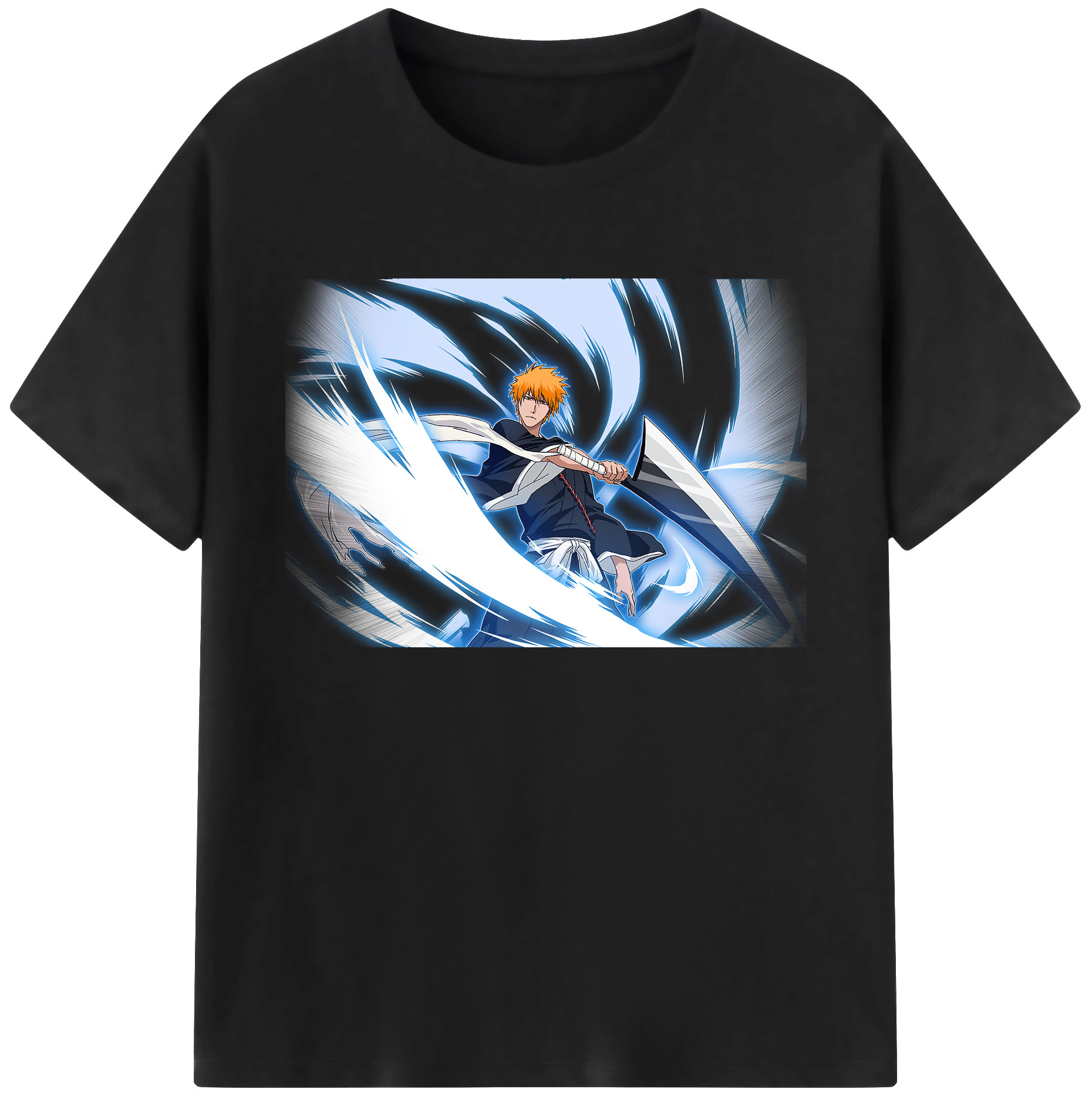 （画像用） ブリーチ 黒崎一護（くろさき いちご）BLEACH Kurosaki Ichigo 綿100％ メンズ半袖Tシャツ｜肌触りやわらか＆通気性