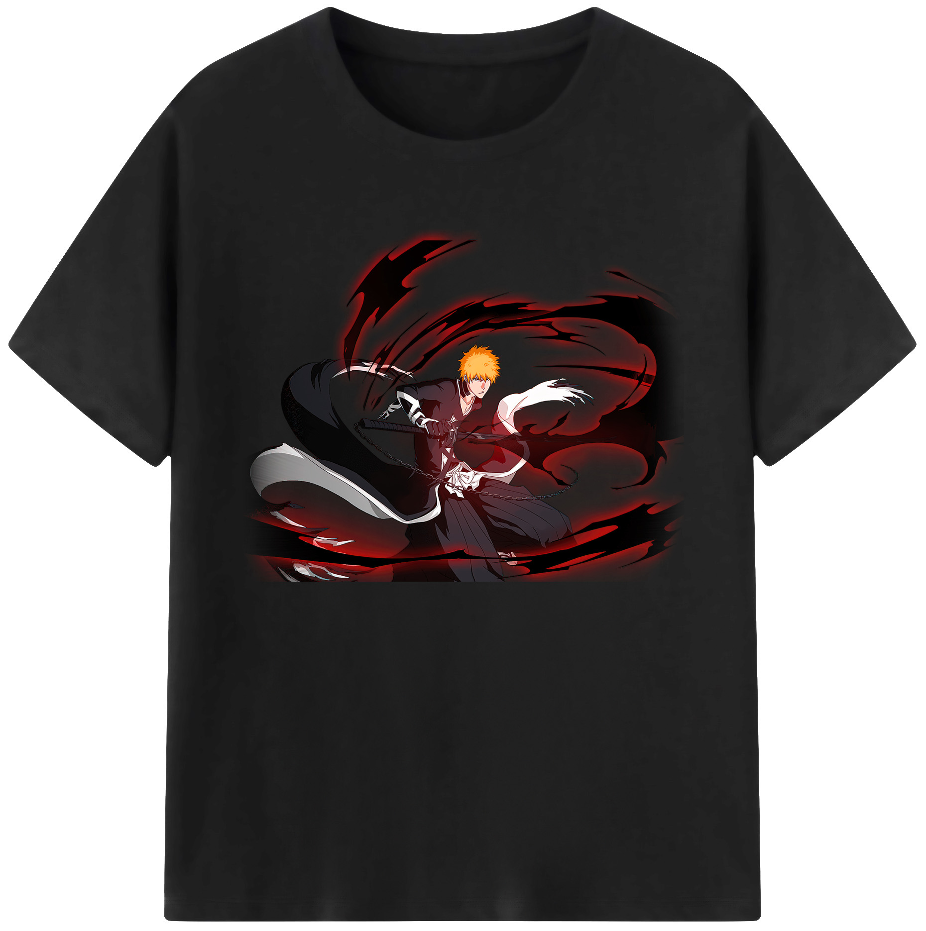（画像用） ブリーチ 黒崎一護（くろさき いちご）BLEACH Kurosaki Ichigo 綿100％ メンズ半袖Tシャツ｜肌触りやわらか＆通気性