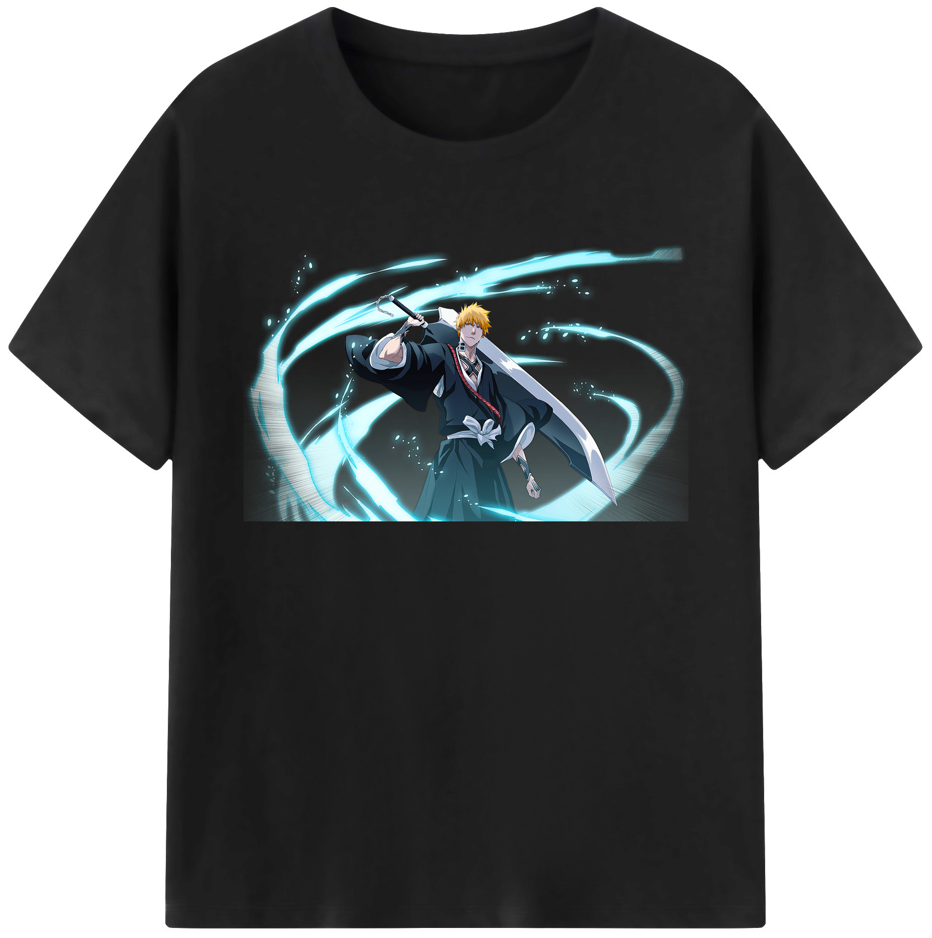 （画像用） ブリーチ 黒崎一護（くろさき いちご）BLEACH Kurosaki Ichigo 綿100％ メンズ半袖Tシャツ｜肌触りやわらか＆通気性