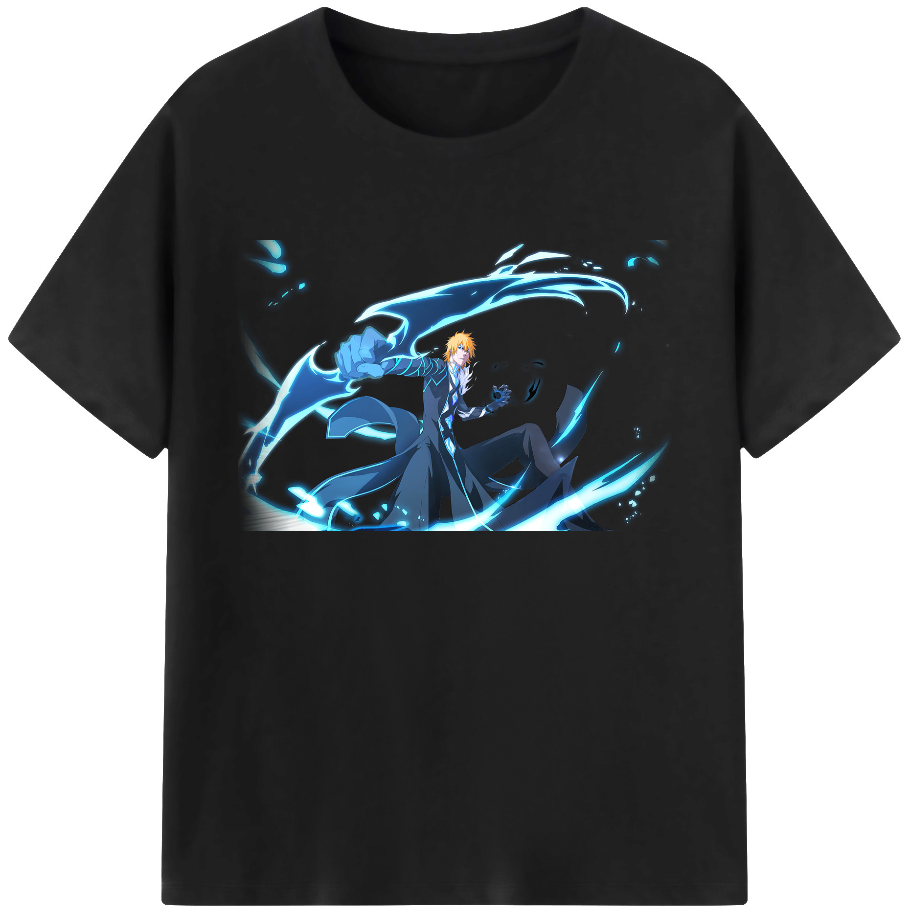 （画像用） ブリーチ 黒崎一護（くろさき いちご）BLEACH Kurosaki Ichigo 綿100％ メンズ半袖Tシャツ｜肌触りやわらか＆通気性