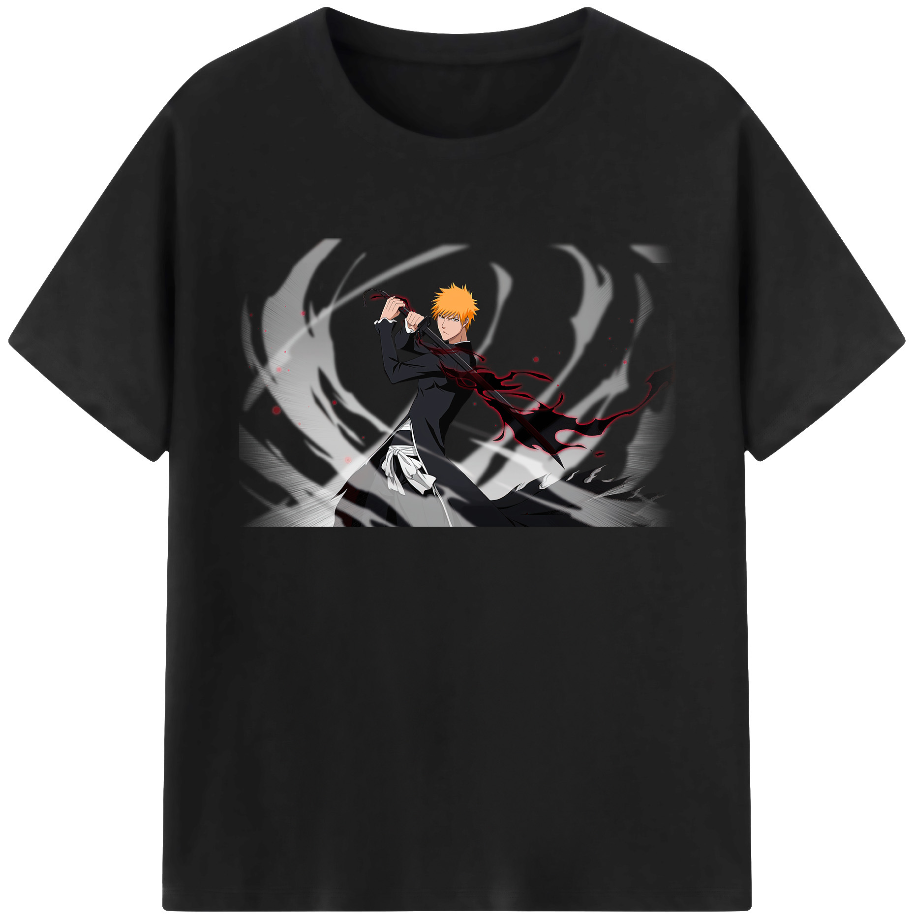 （画像用） ブリーチ 黒崎一護（くろさき いちご）BLEACH Kurosaki Ichigo 綿100％ メンズ半袖Tシャツ｜肌触りやわらか＆通気性