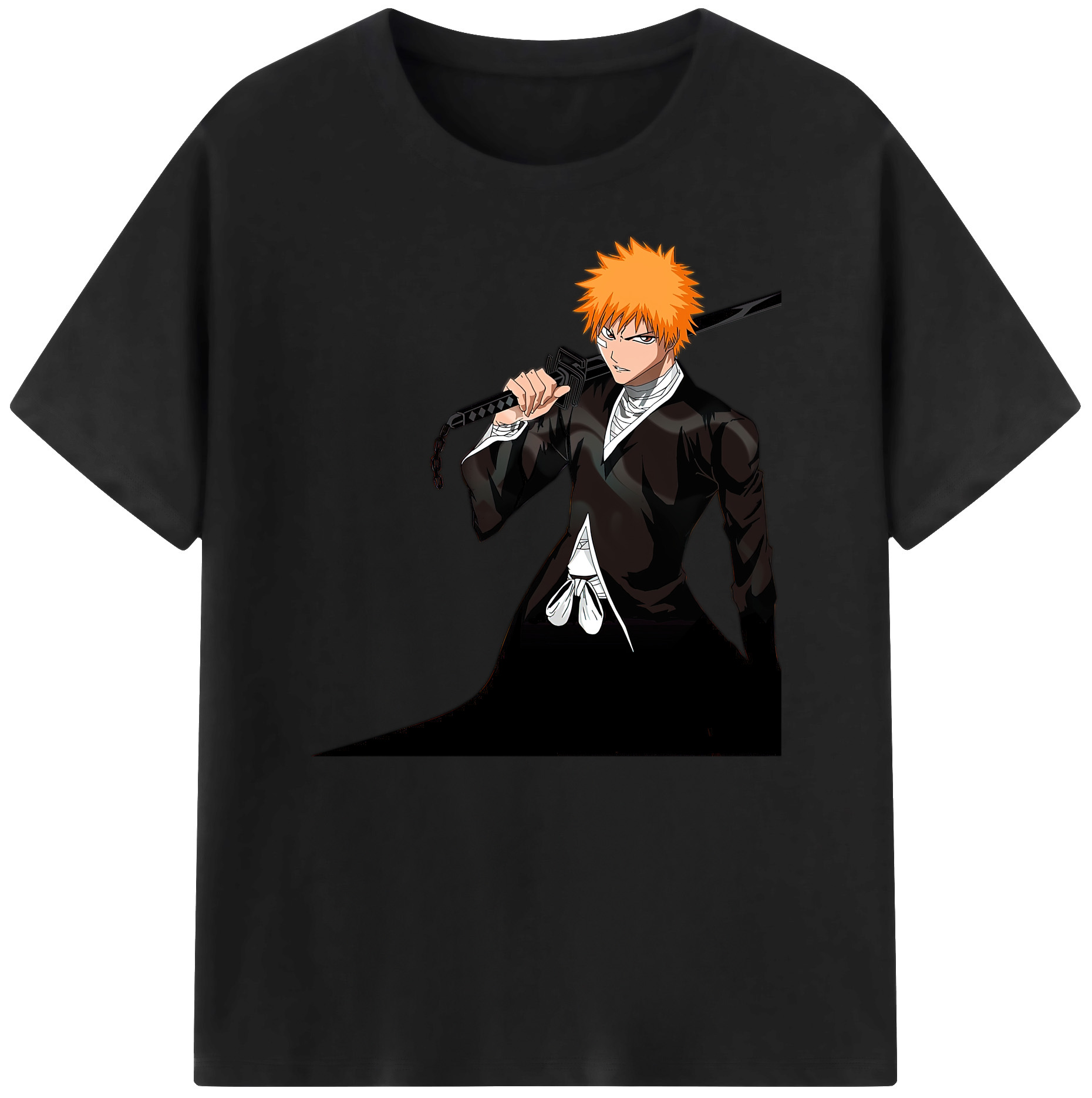 （画像用） ブリーチ 黒崎一護（くろさき いちご）BLEACH Kurosaki Ichigo 綿100％ メンズ半袖Tシャツ｜肌触りやわらか＆通気性
