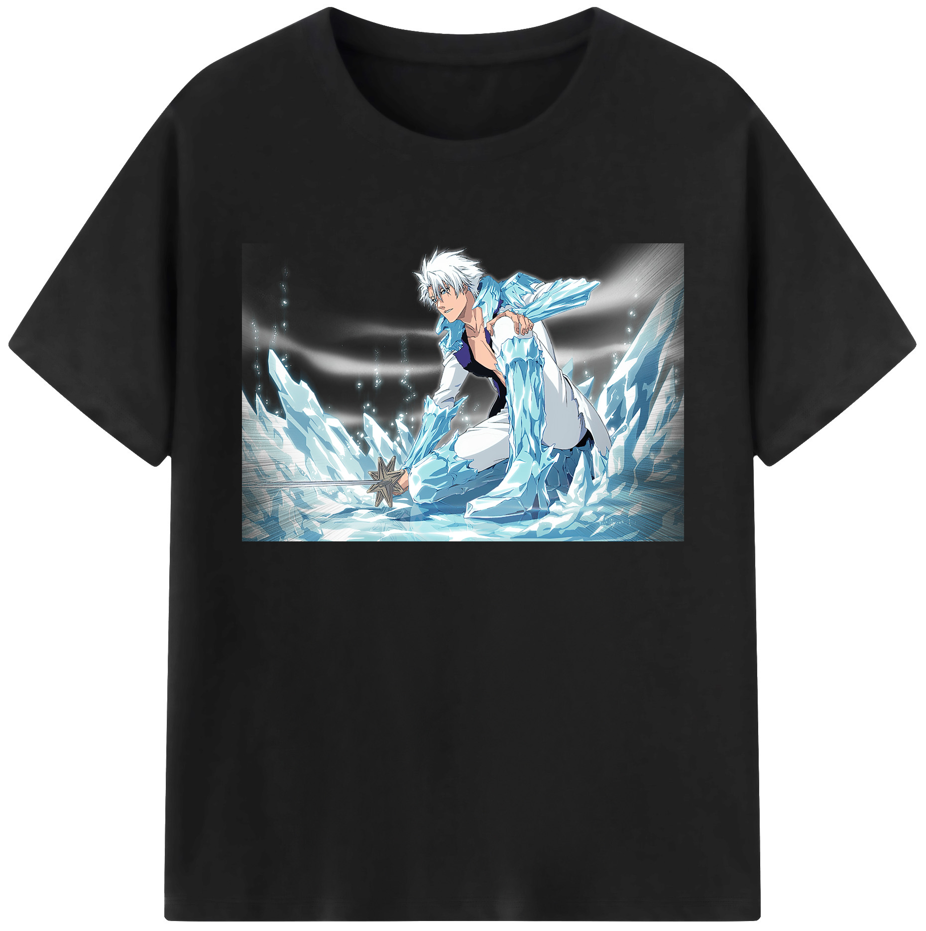 （画像用） ブリーチ 日番谷冬獅郎（ひつがや とうしろう） BLEACH Hitsugaya Toushirou 綿100％ メンズ半袖Tシャツ｜肌触りやわらか＆通気性