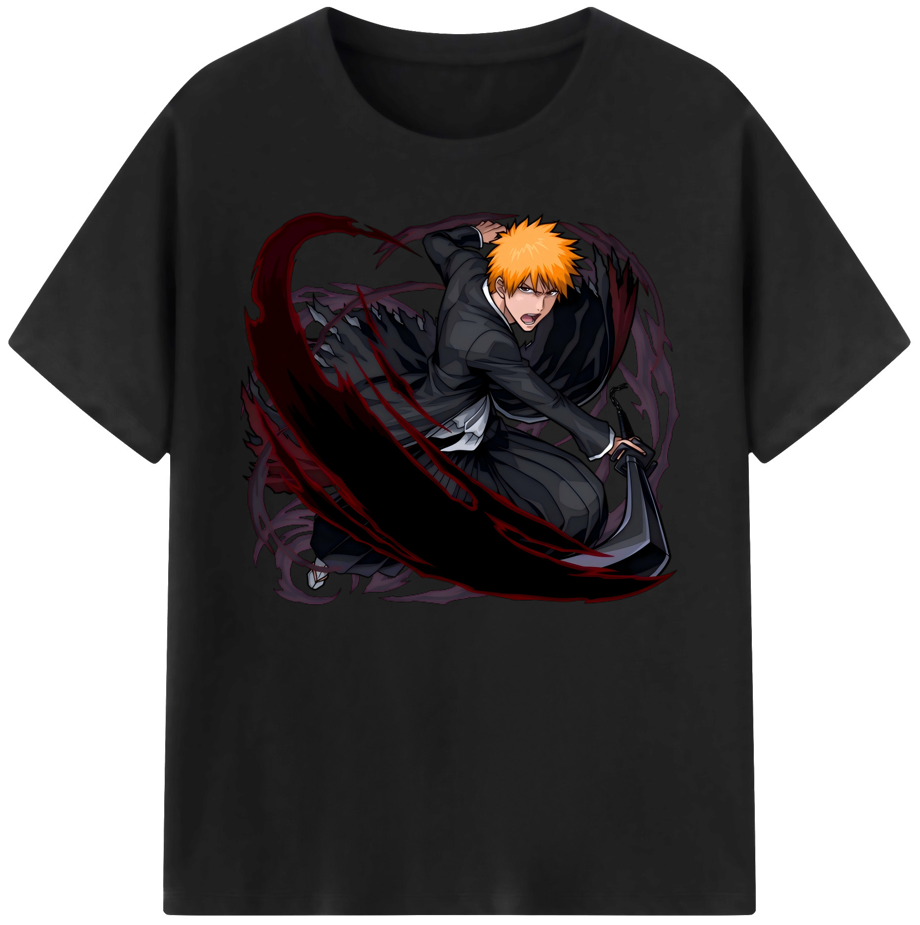 （画像用） ブリーチ 黒崎一護（くろさき いちご）BLEACH Kurosaki Ichigo 綿100％ メンズ半袖Tシャツ｜肌触りやわらか＆通気性