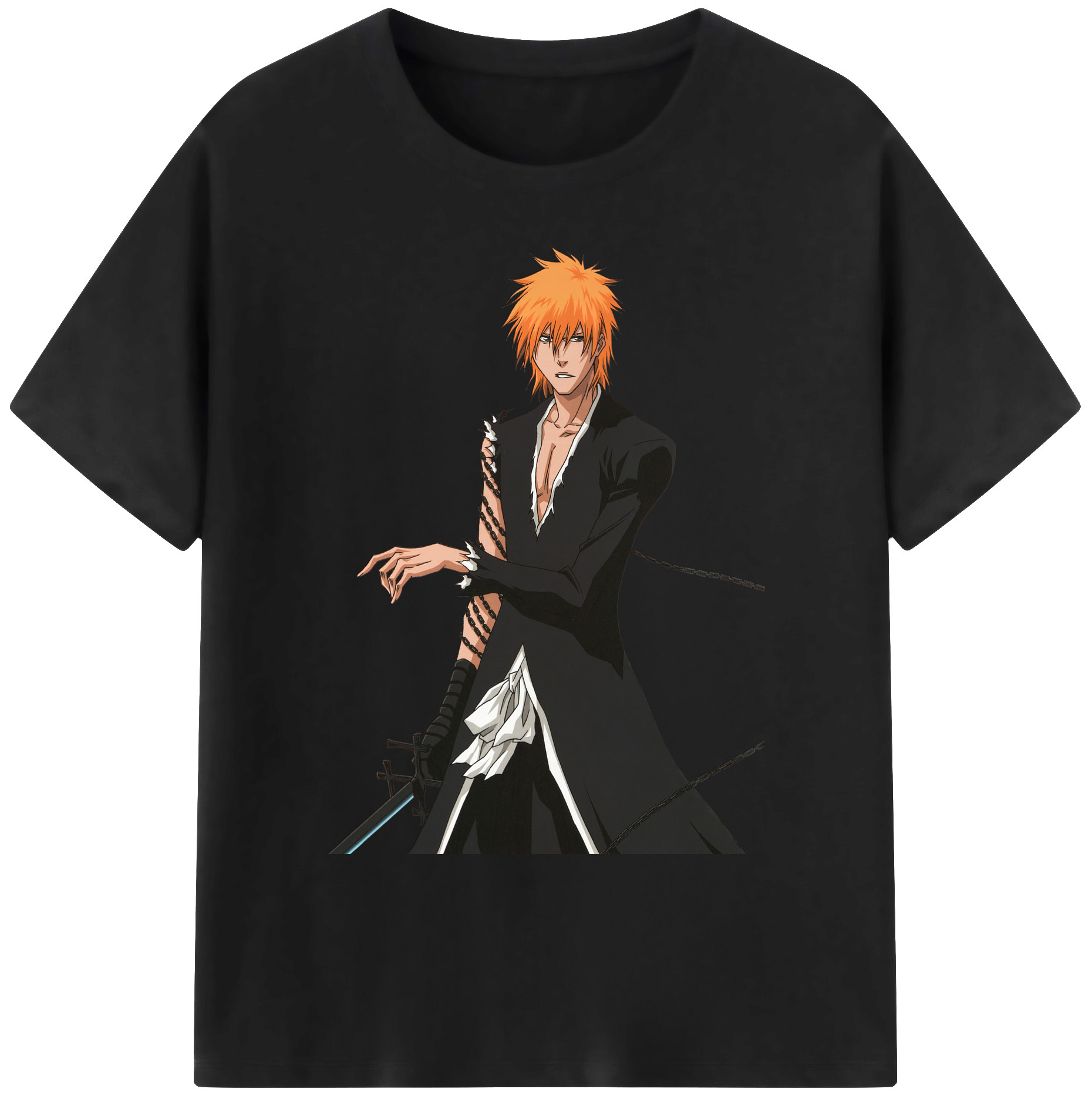 （画像用） ブリーチ 黒崎一護（くろさき いちご）BLEACH Kurosaki Ichigo 綿100％ メンズ半袖Tシャツ｜肌触りやわらか＆通気性