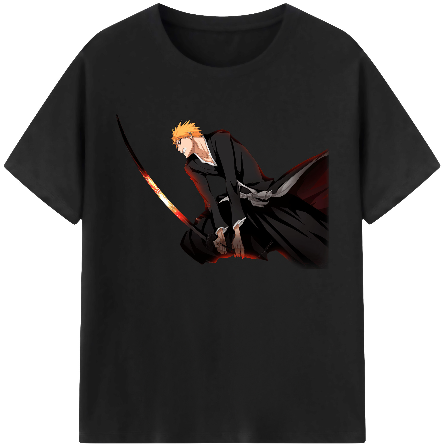 （画像用） ブリーチ 黒崎一護（くろさき いちご）BLEACH Kurosaki Ichigo 綿100％ メンズ半袖Tシャツ｜肌触りやわらか＆通気性