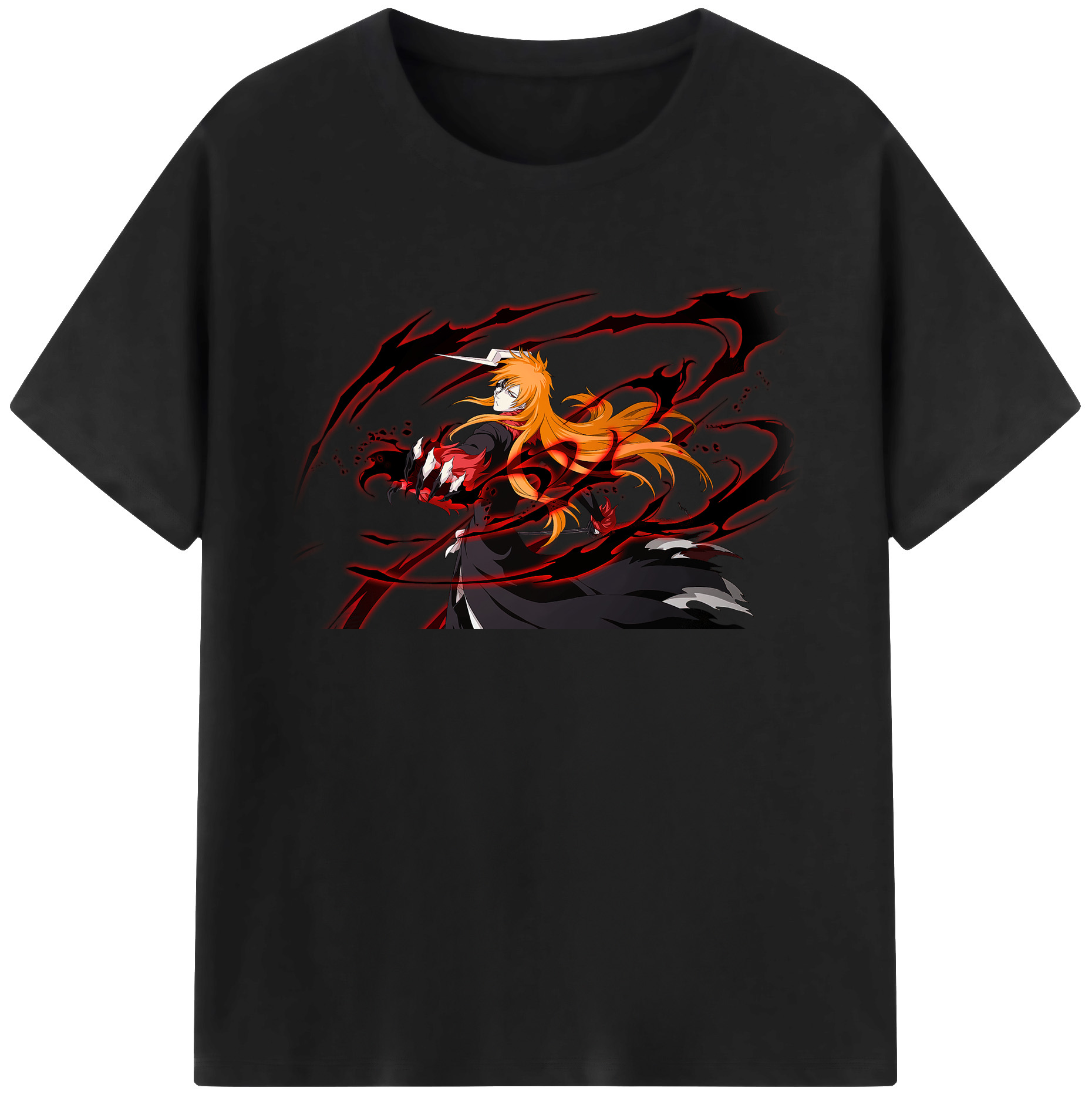 （画像用） ブリーチ 黒崎一護（くろさき いちご）BLEACH Kurosaki Ichigo 綿100％ メンズ半袖Tシャツ｜肌触りやわらか＆通気性