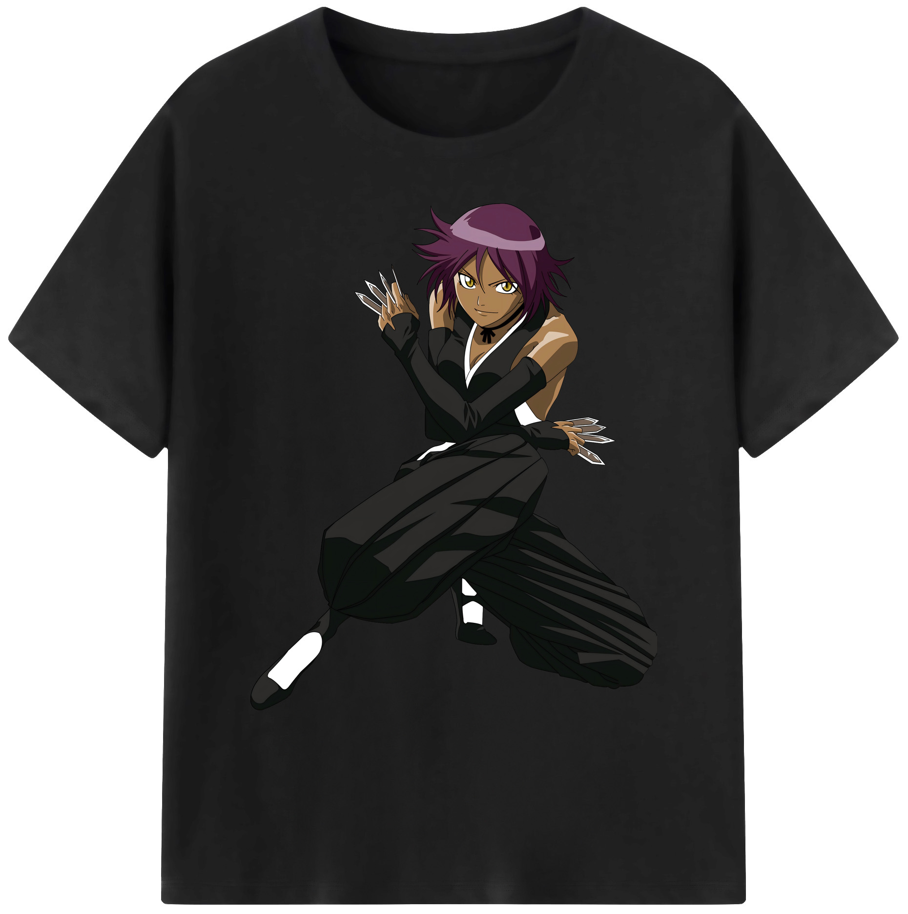（画像用） ブリーチ 四楓院 夜一（しほういん よるいち） BLEACH Shihouin Yoruichi 綿100％ メンズ半袖Tシャツ｜肌触りやわらか＆通気性