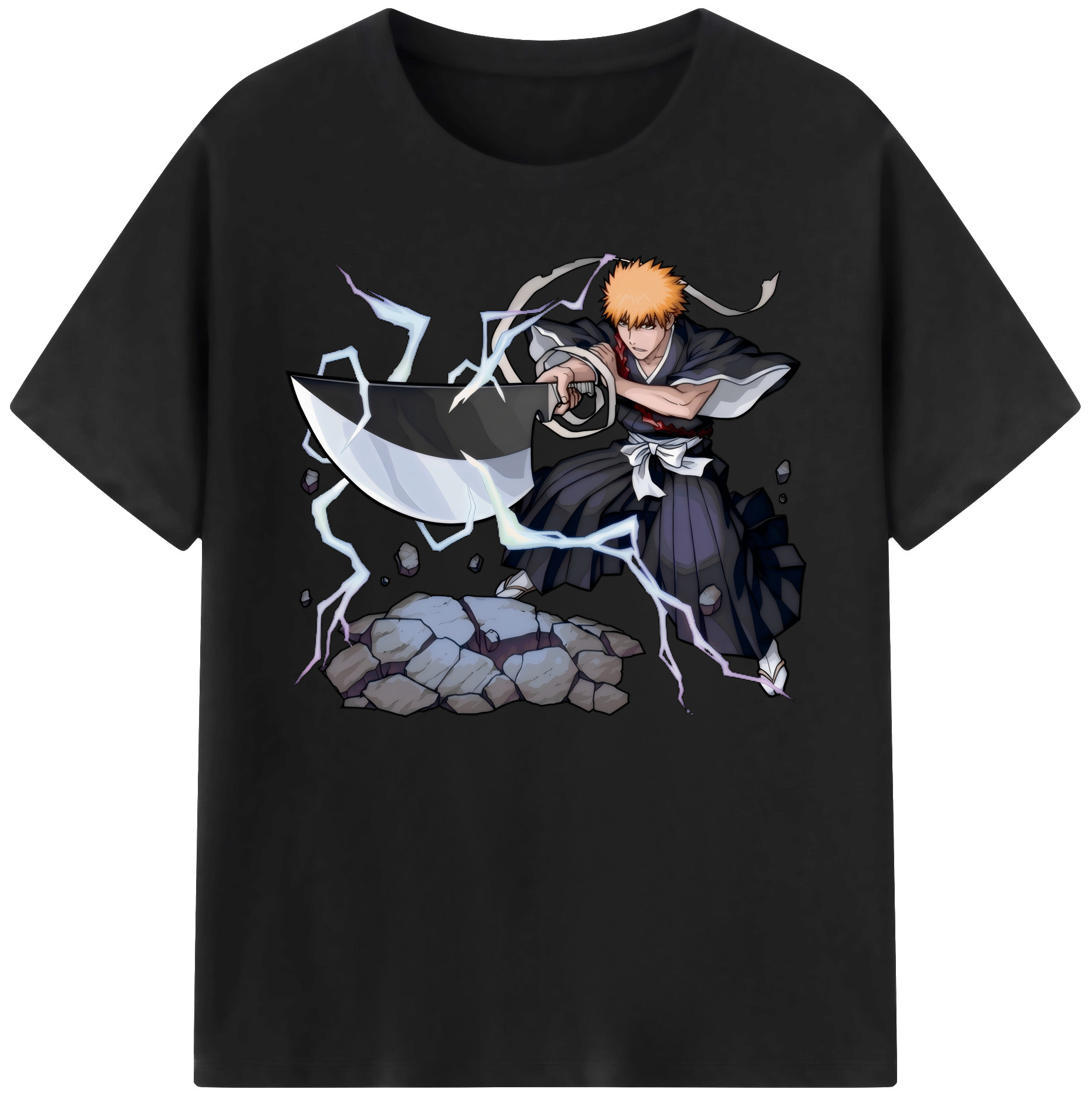 （画像用） ブリーチ 黒崎一護（くろさき いちご）BLEACH Kurosaki Ichigo 綿100％ メンズ半袖Tシャツ｜肌触りやわらか＆通気性