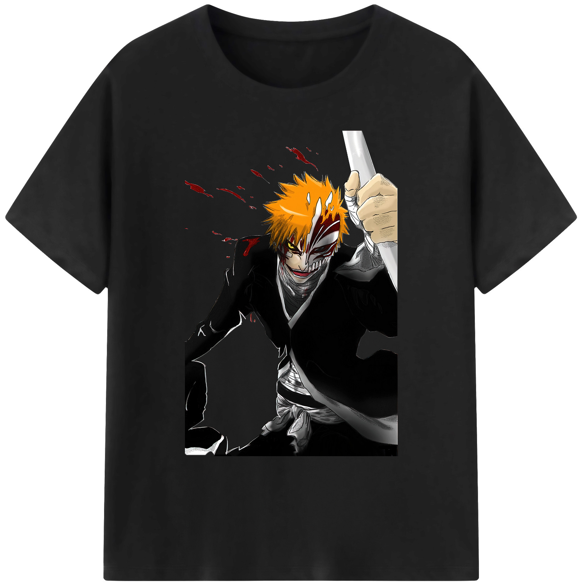 （画像用） ブリーチ 黒崎一護（くろさき いちご）BLEACH Kurosaki Ichigo 綿100％ メンズ半袖Tシャツ｜肌触りやわらか＆通気性