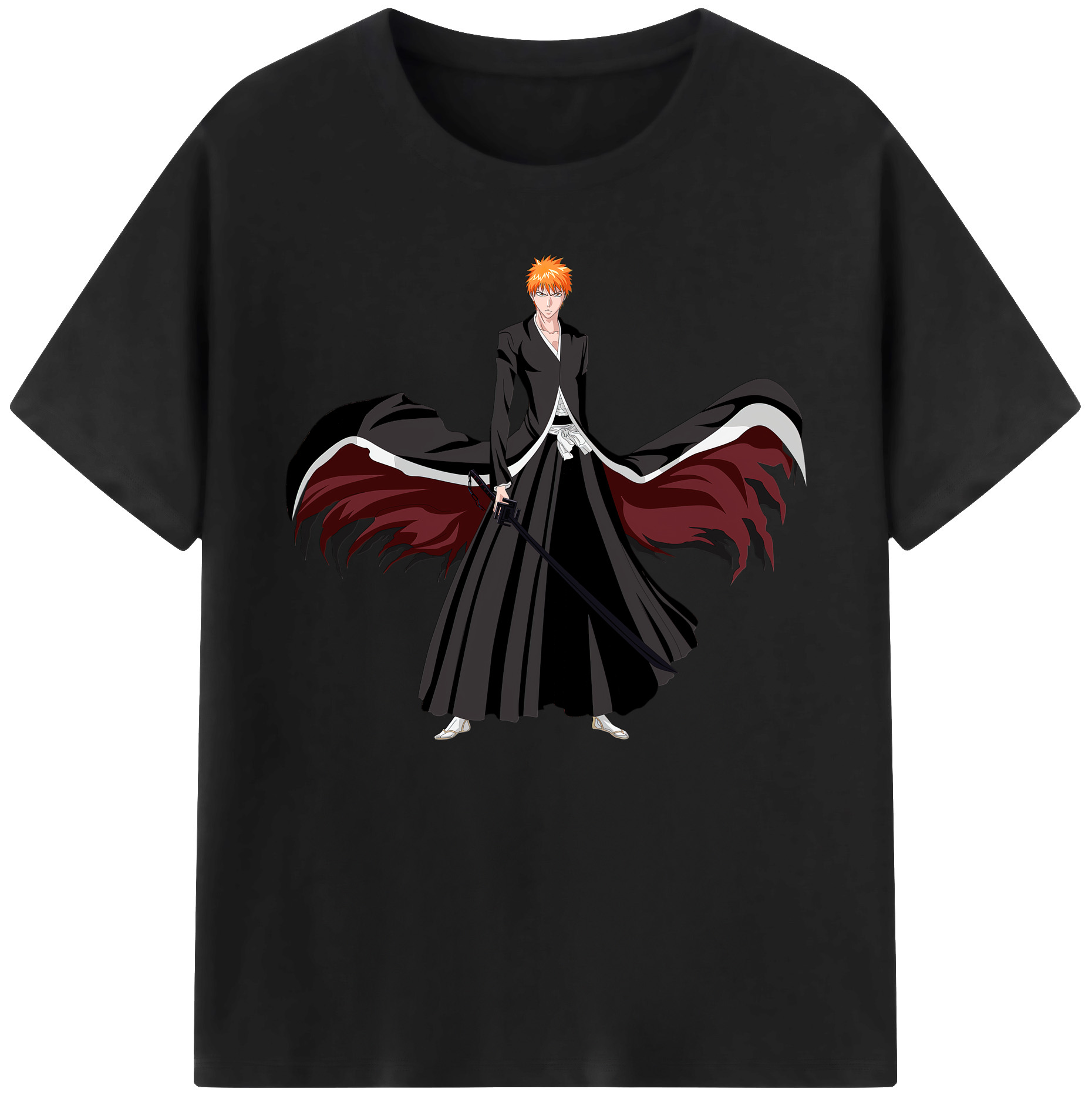 （画像用） ブリーチ 黒崎一護（くろさき いちご）BLEACH Kurosaki Ichigo 綿100％ メンズ半袖Tシャツ｜肌触りやわらか＆通気性