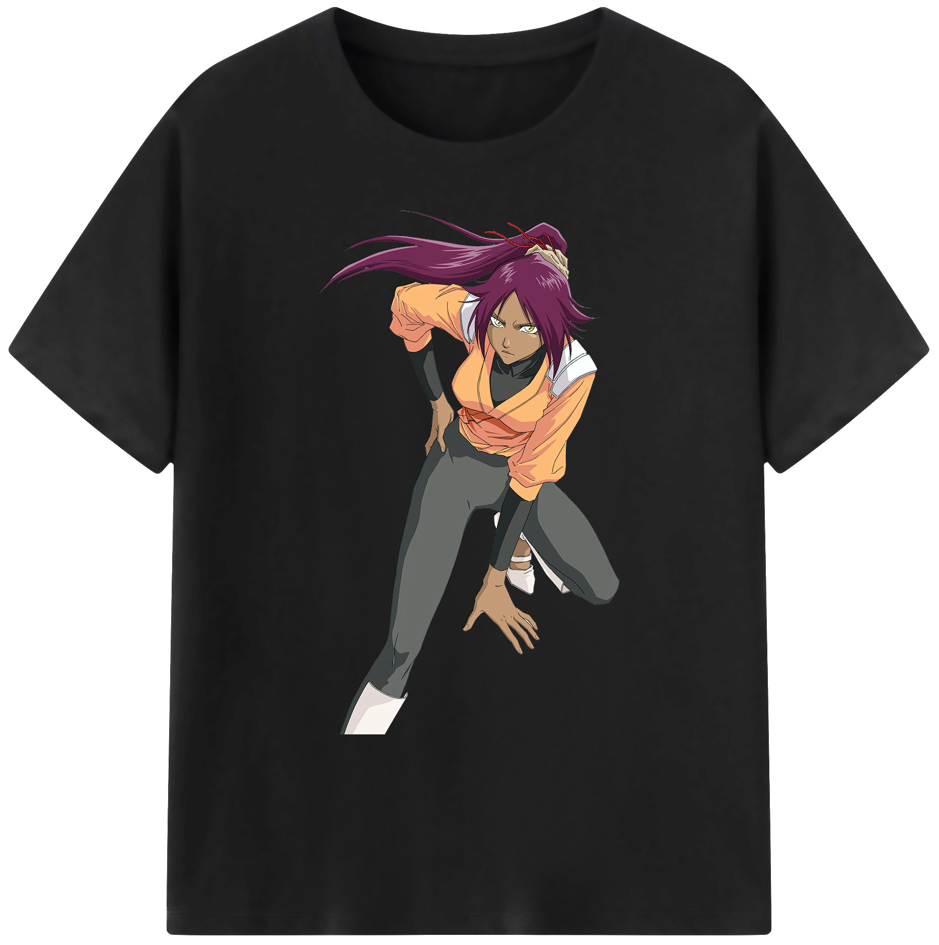 （画像用） ブリーチ 四楓院 夜一（しほういん よるいち） BLEACH Shihouin Yoruichi 綿100％ メンズ半袖Tシャツ｜肌触りやわらか＆通気性