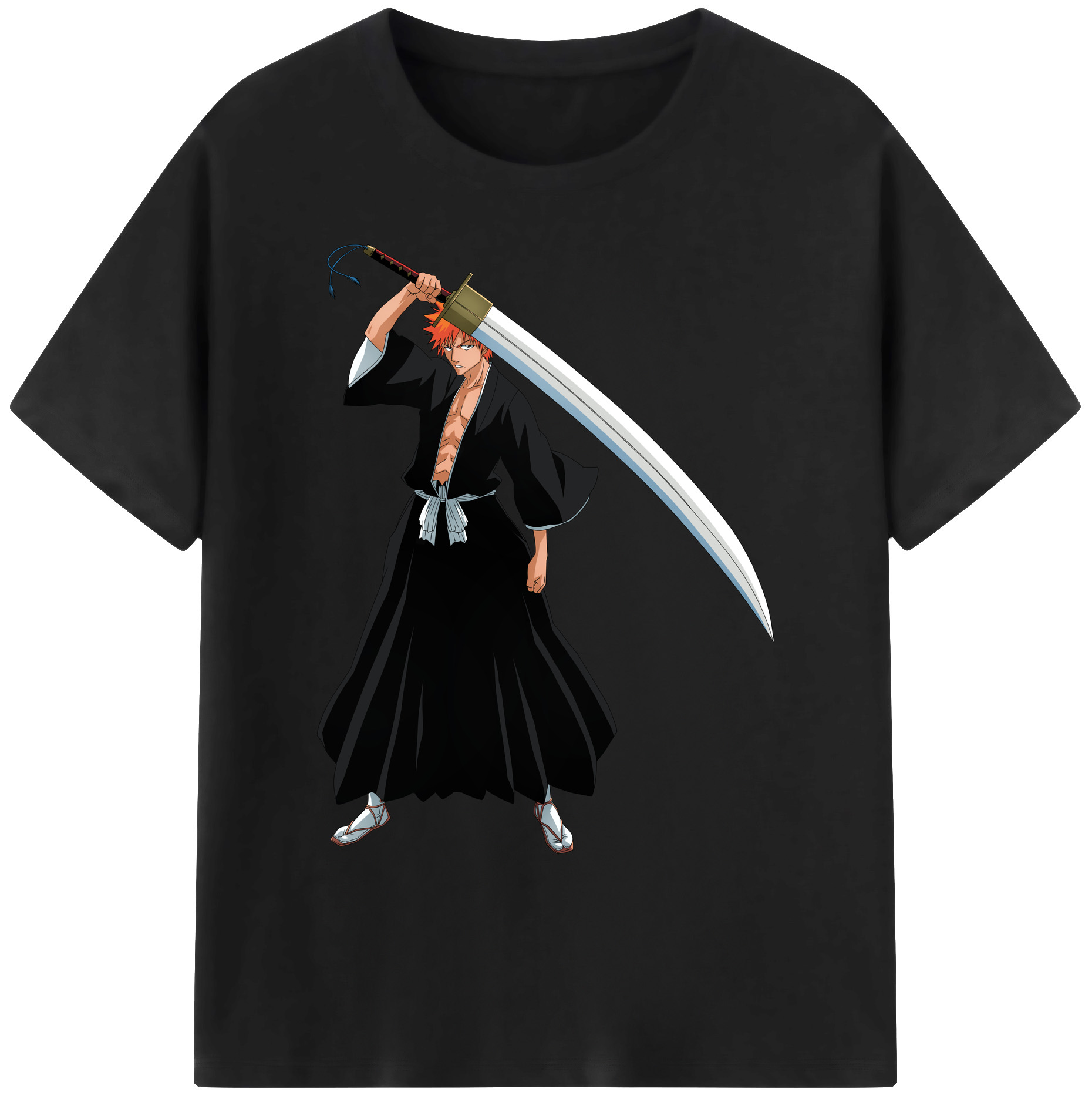 （画像用） ブリーチ 黒崎一護（くろさき いちご）BLEACH Kurosaki Ichigo 綿100％ メンズ半袖Tシャツ｜肌触りやわらか＆通気性