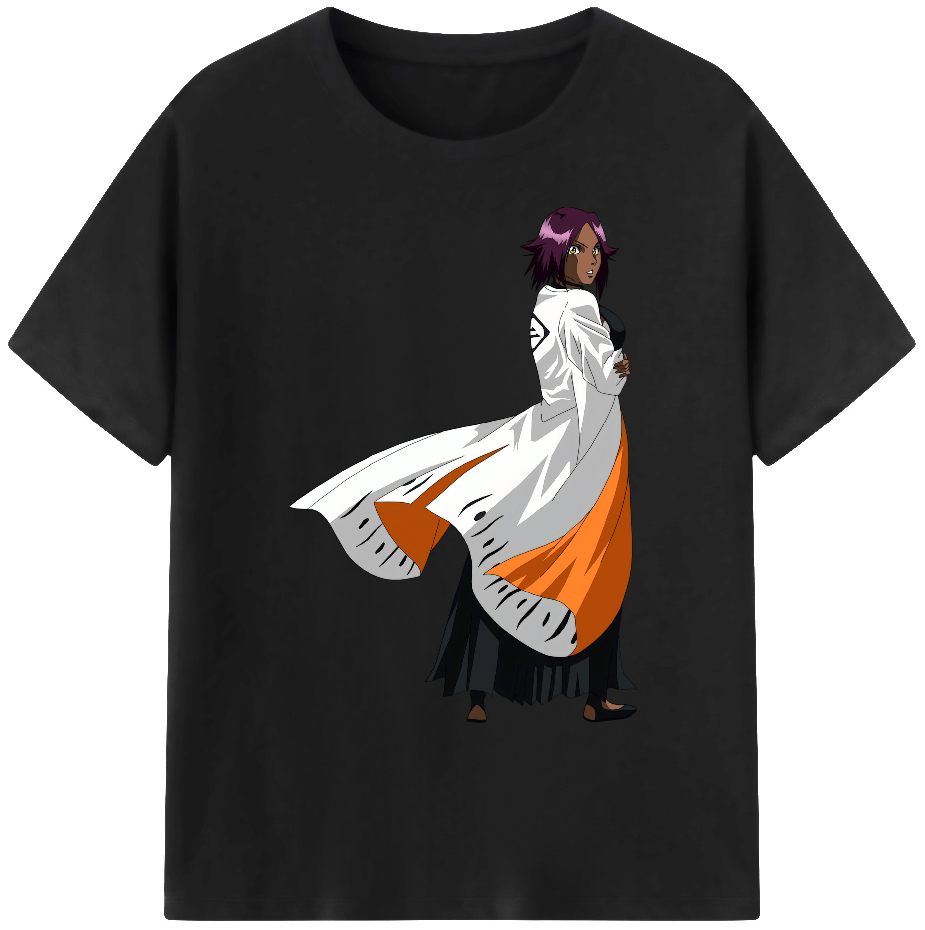 （画像用） ブリーチ 四楓院 夜一（しほういん よるいち） BLEACH Shihouin Yoruichi 綿100％ メンズ半袖Tシャツ｜肌触りやわらか＆通気性