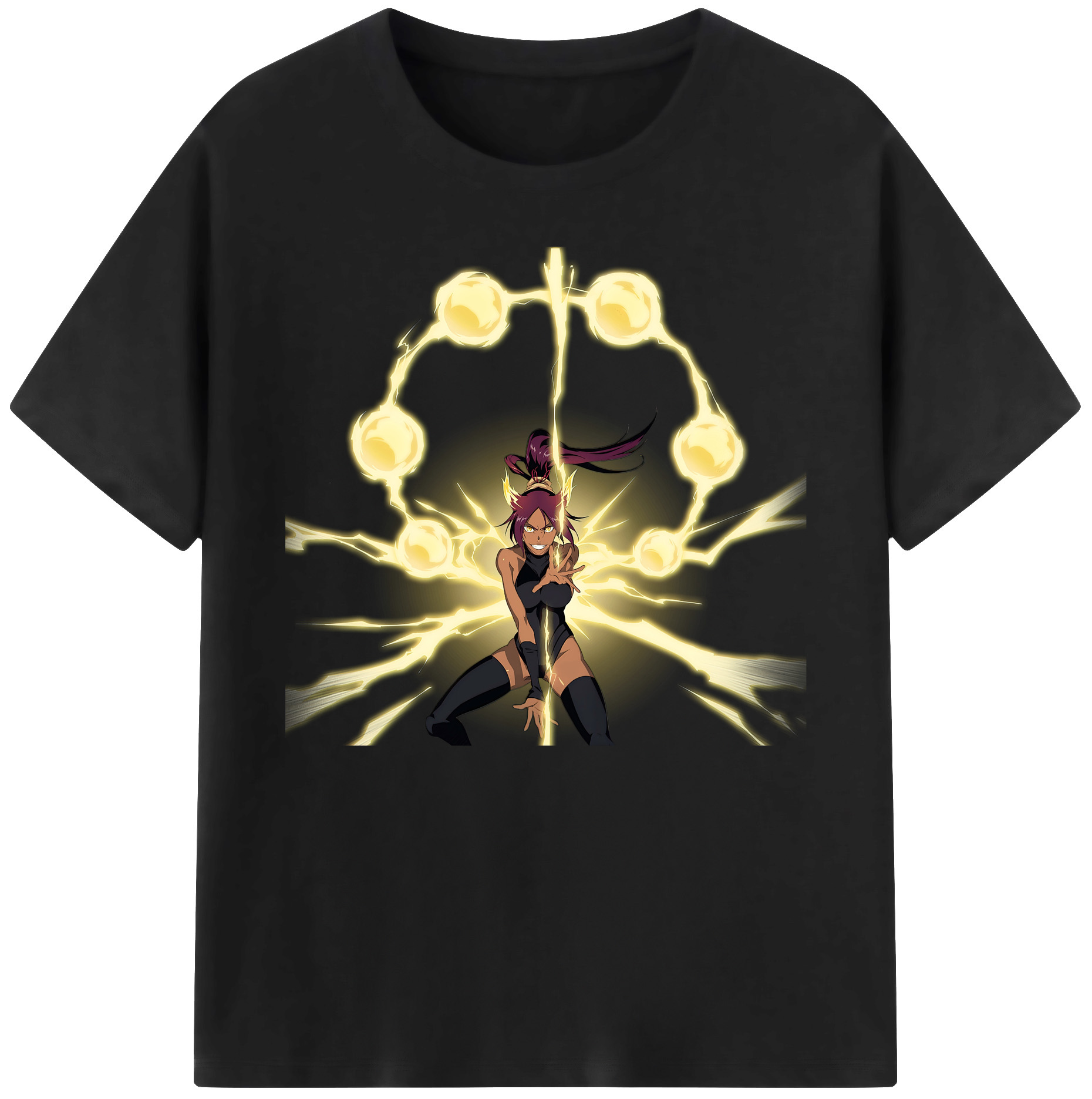 （画像用） ブリーチ 四楓院 夜一（しほういん よるいち） BLEACH Shihouin Yoruichi 綿100％ メンズ半袖Tシャツ｜肌触りやわらか＆通気性