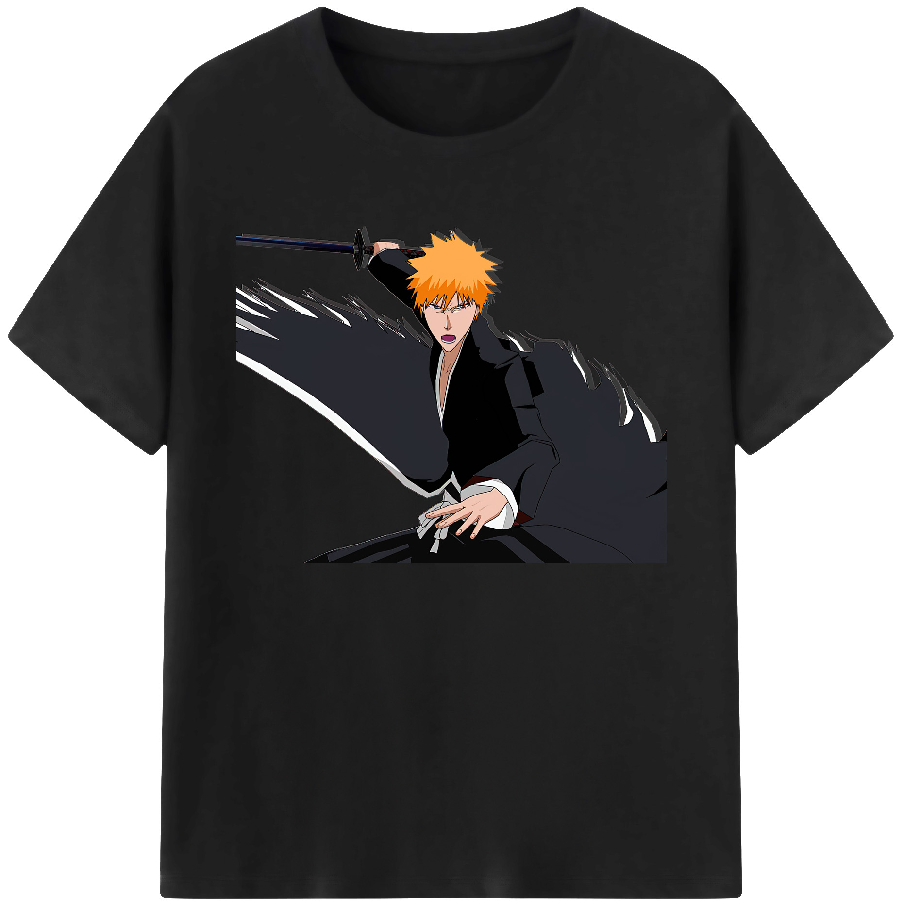 （画像用） ブリーチ 黒崎一護（くろさき いちご）BLEACH Kurosaki Ichigo 綿100％ メンズ半袖Tシャツ｜肌触りやわらか＆通気性