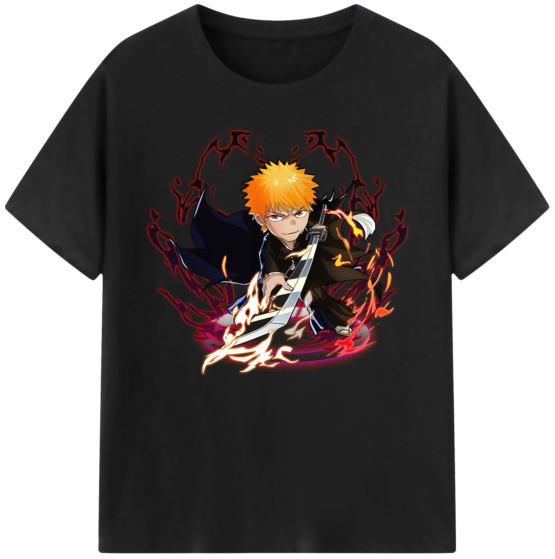 （画像用） ブリーチ 黒崎一護（くろさき いちご）BLEACH Kurosaki Ichigo 綿100％ メンズ半袖Tシャツ｜肌触りやわらか＆通気性
