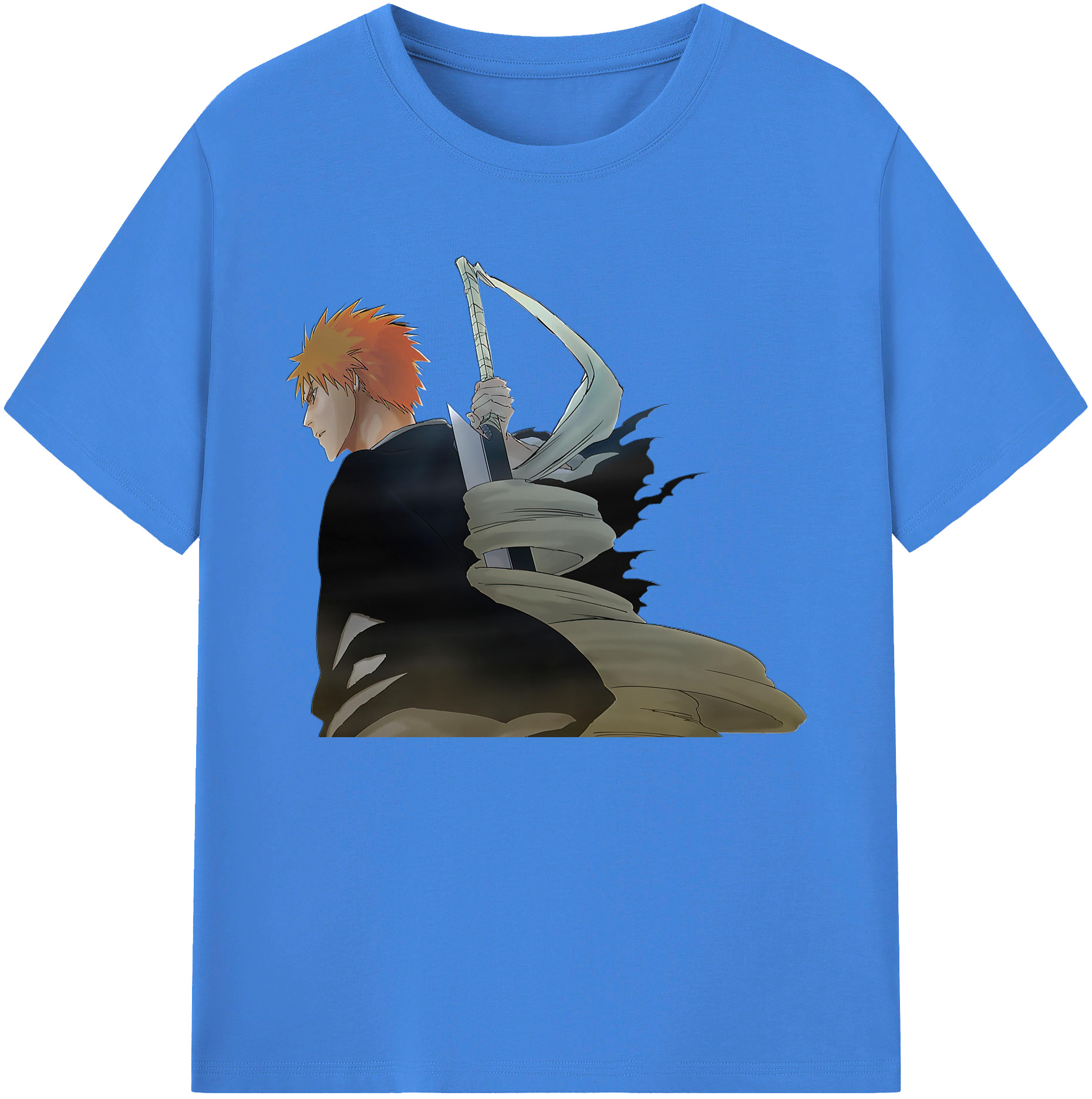 （画像用） ブリーチ 黒崎一護（くろさき いちご）BLEACH Kurosaki Ichigo 綿100％ メンズ半袖Tシャツ｜肌触りやわらか＆通気性