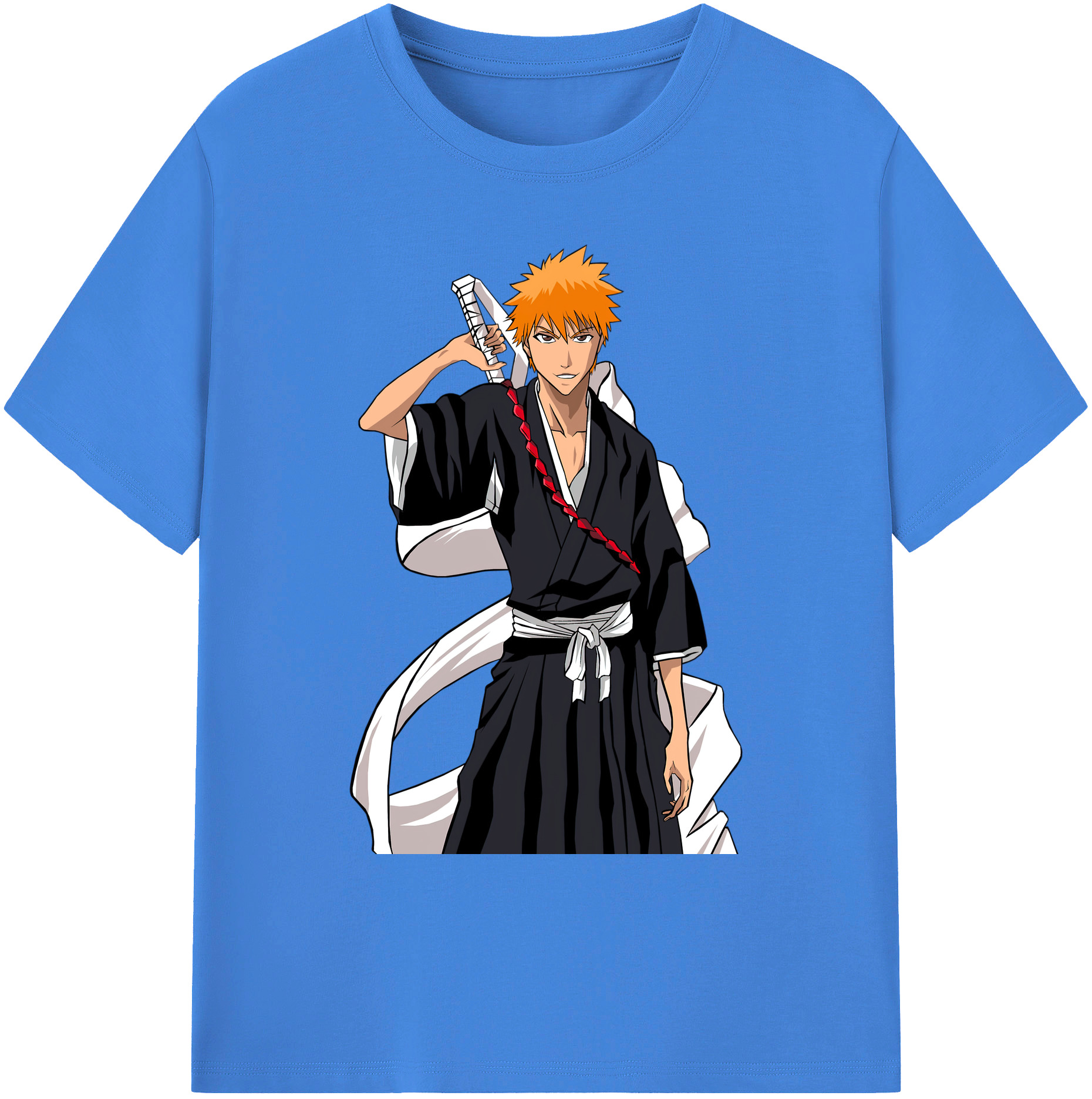（画像用） ブリーチ 黒崎一護（くろさき いちご）BLEACH Kurosaki Ichigo 綿100％ メンズ半袖Tシャツ｜肌触りやわらか＆通気性