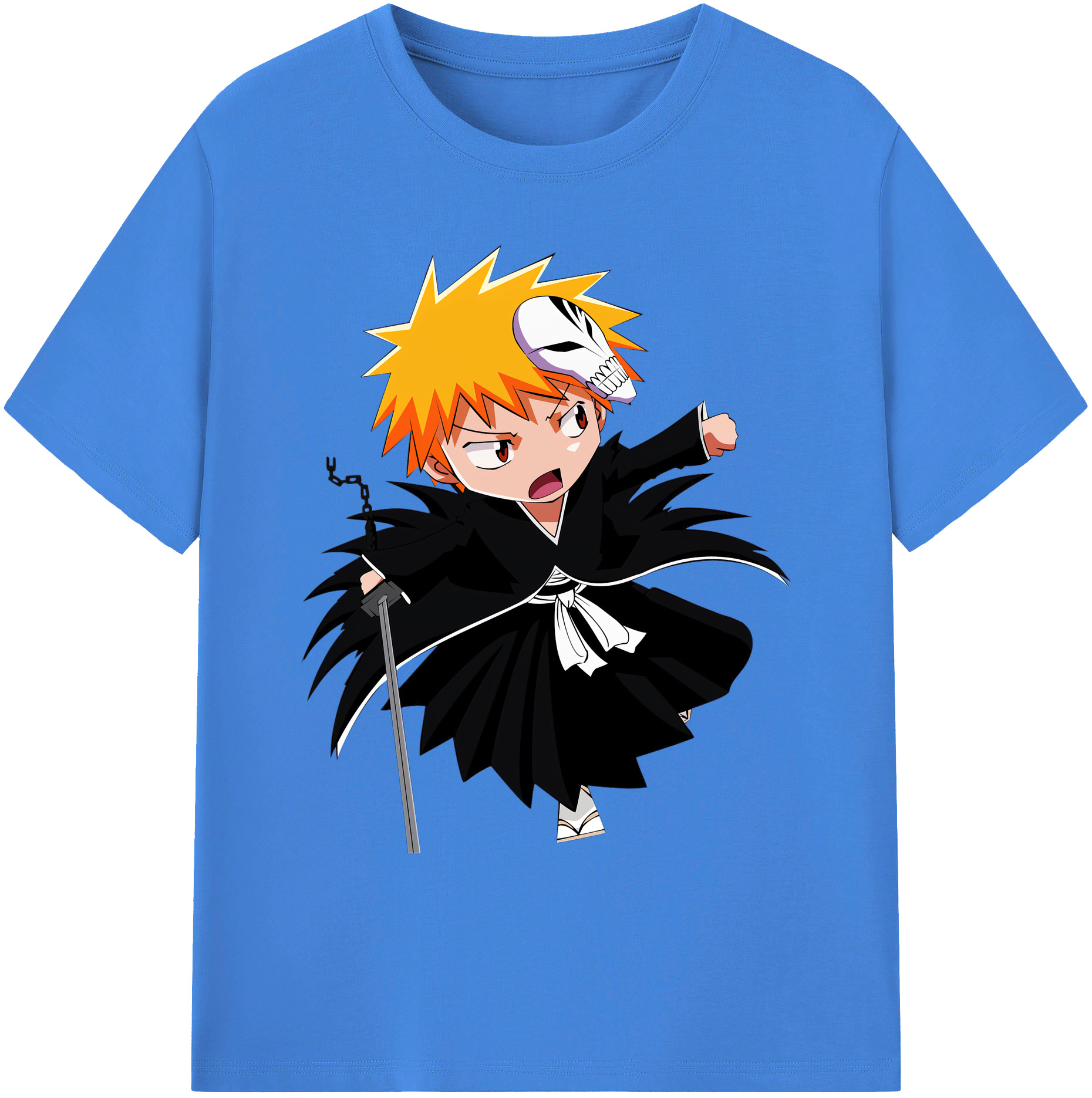 （画像用） ブリーチ 黒崎一護（くろさき いちご）BLEACH Kurosaki Ichigo 綿100％ メンズ半袖Tシャツ｜肌触りやわらか＆通気性