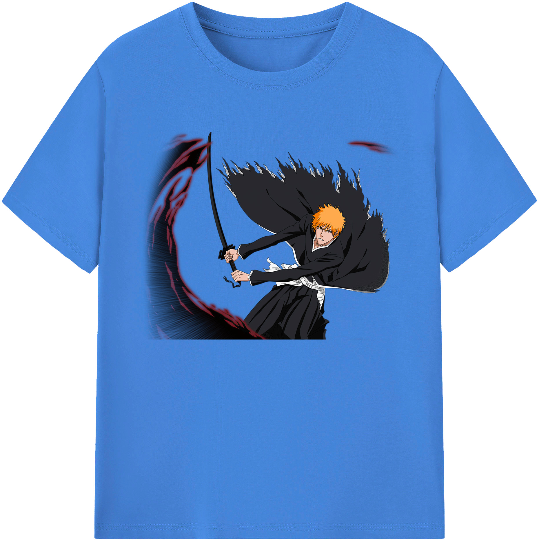 （画像用） ブリーチ 黒崎一護（くろさき いちご）BLEACH Kurosaki Ichigo 綿100％ メンズ半袖Tシャツ｜肌触りやわらか＆通気性